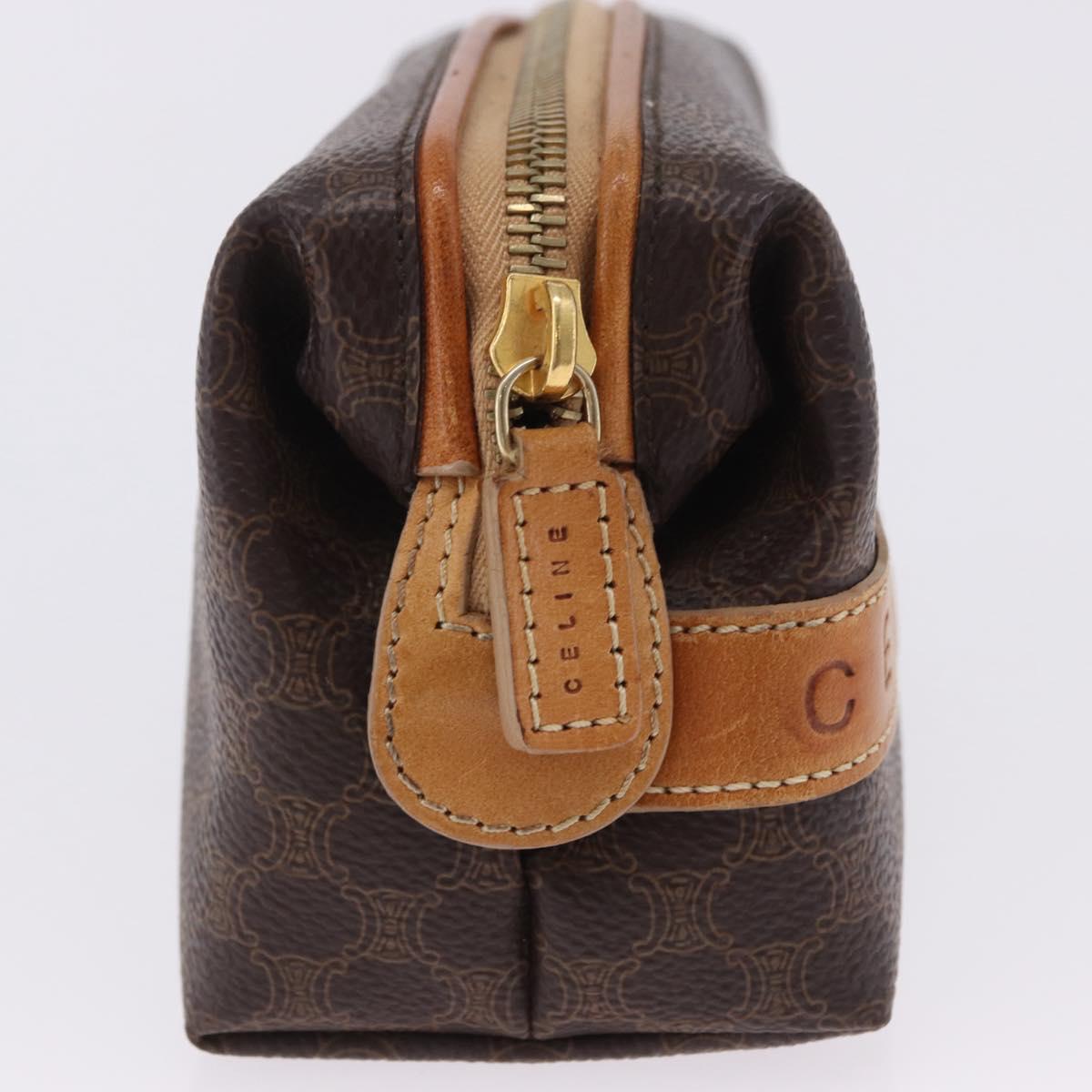 CELINE Macadam Canvas Pouch PVC Leather Brown Gold Auth ki6850