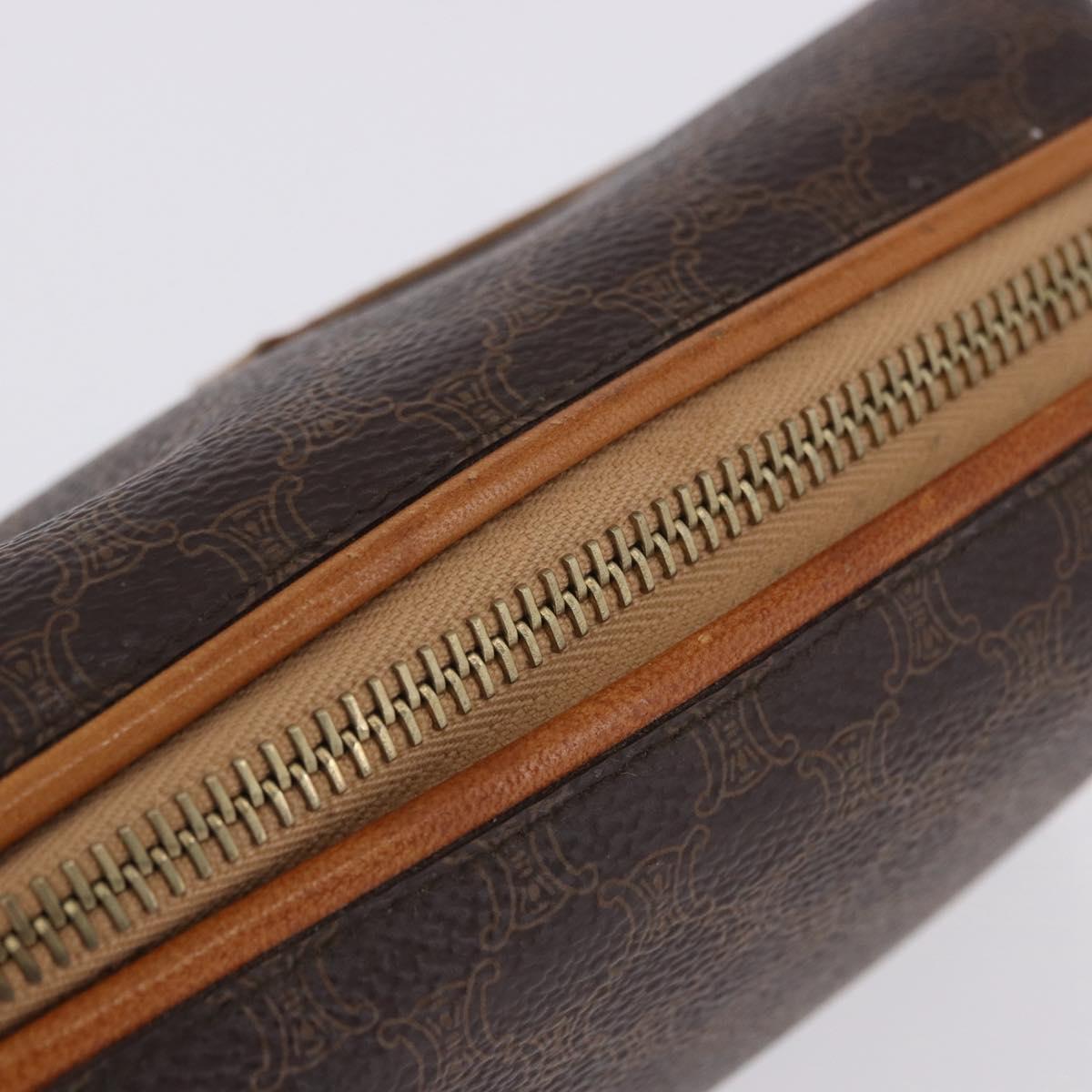 CELINE Macadam Canvas Pouch PVC Leather Brown Gold Auth ki6850