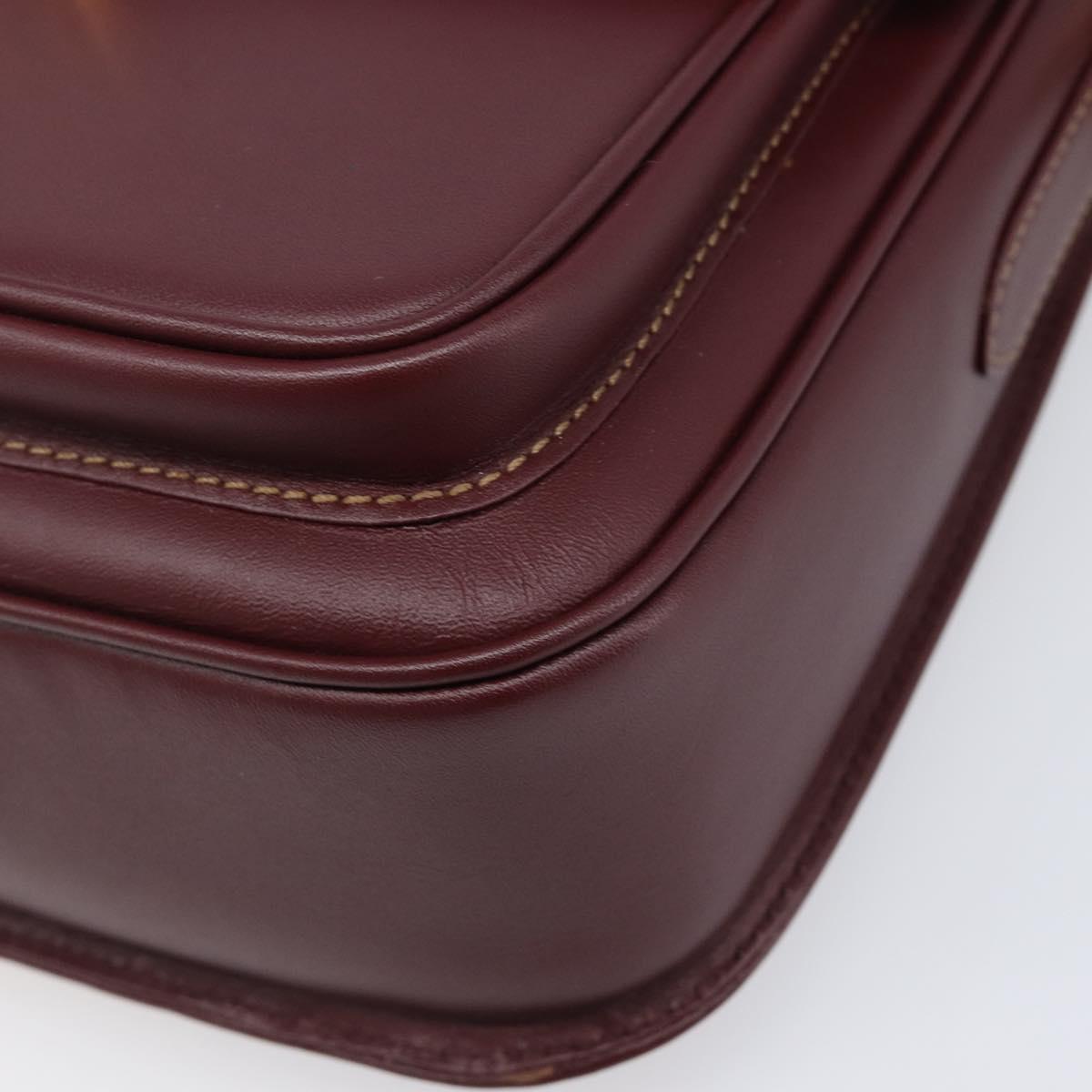 CARTIER Shoulder Bag Leather Bordeaux Gold Auth ki6853V