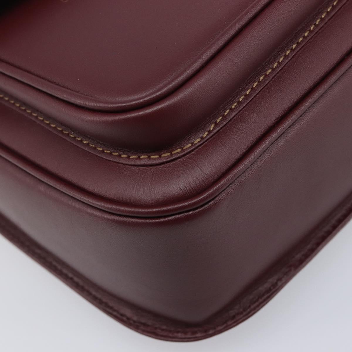 CARTIER Shoulder Bag Leather Bordeaux Gold Auth ki6853V