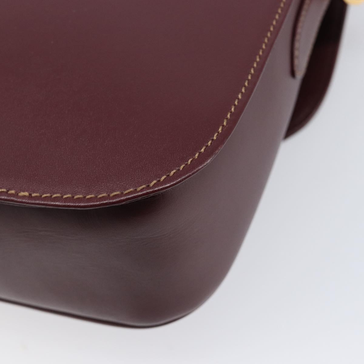 CARTIER Shoulder Bag Leather Bordeaux Gold Auth ki6853V