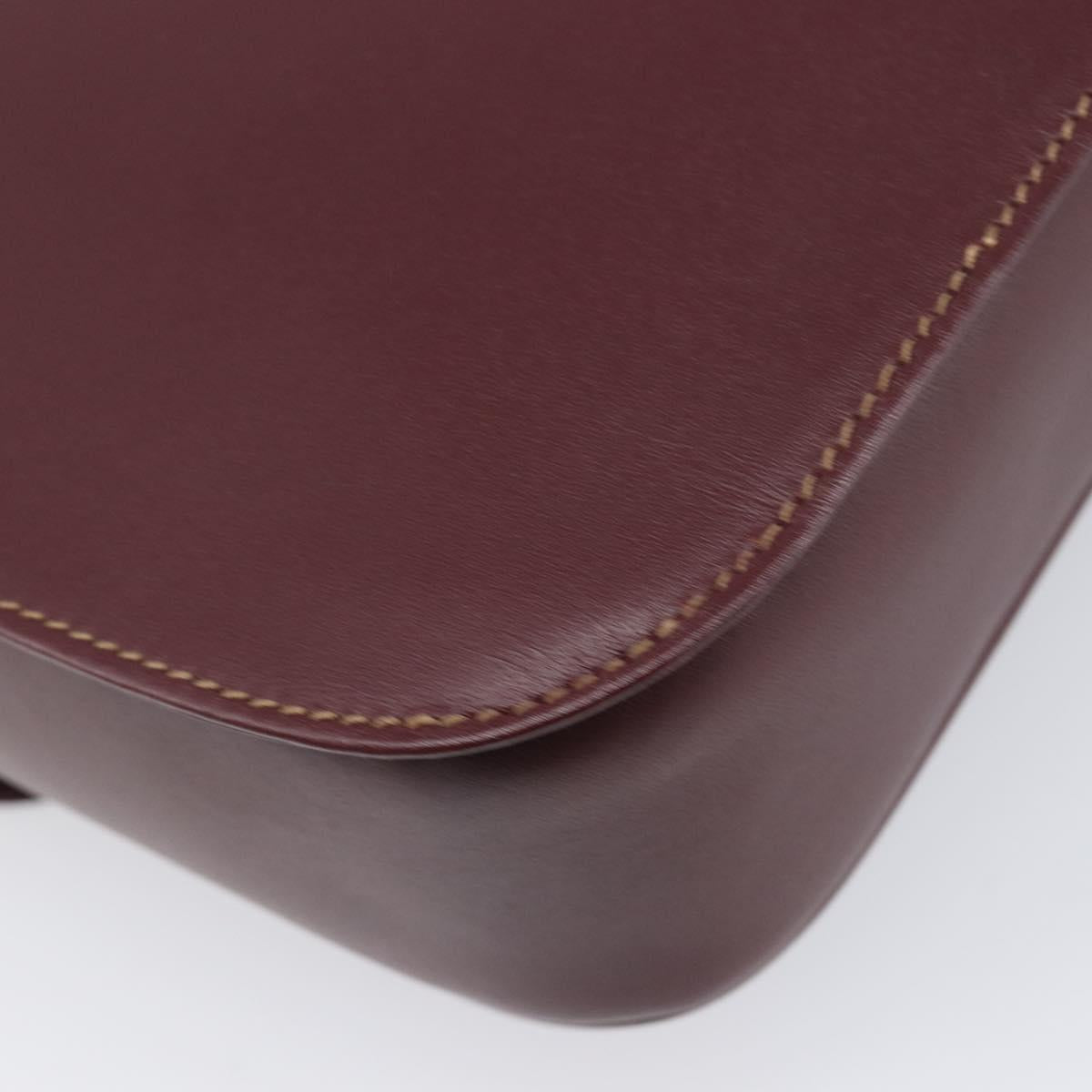 CARTIER Shoulder Bag Leather Bordeaux Gold Auth ki6853V