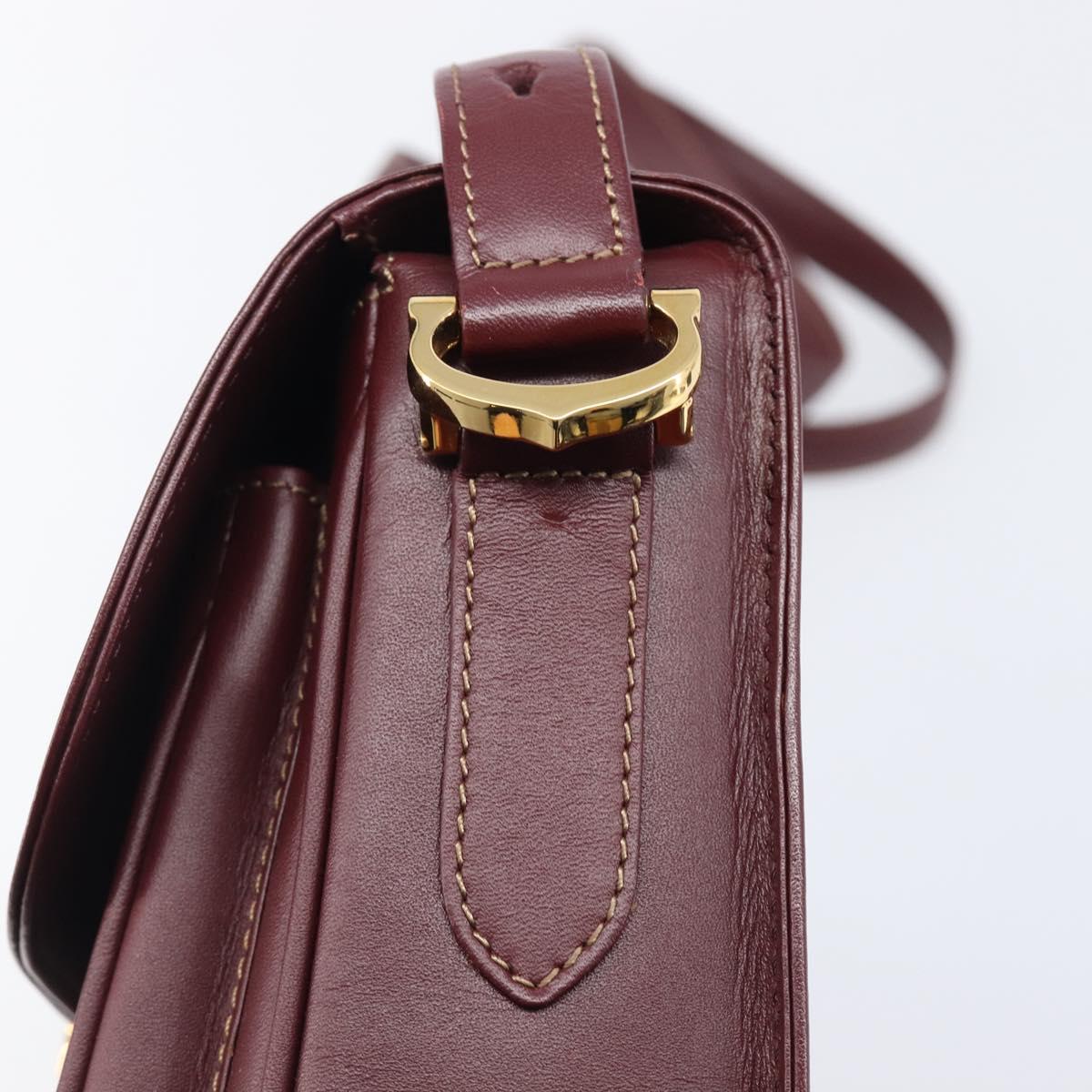CARTIER Shoulder Bag Leather Bordeaux Gold Auth ki6853V