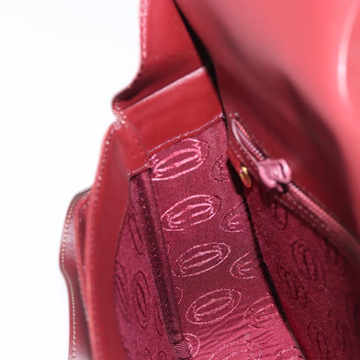 CARTIER Shoulder Bag Leather Bordeaux Gold Auth ki6853V