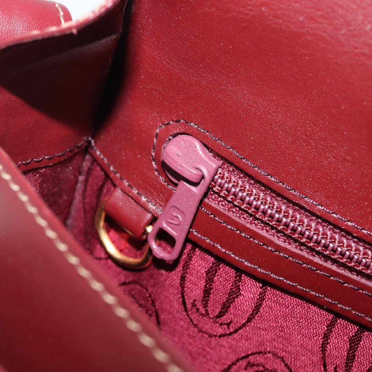 CARTIER Shoulder Bag Leather Bordeaux Gold Auth ki6853V