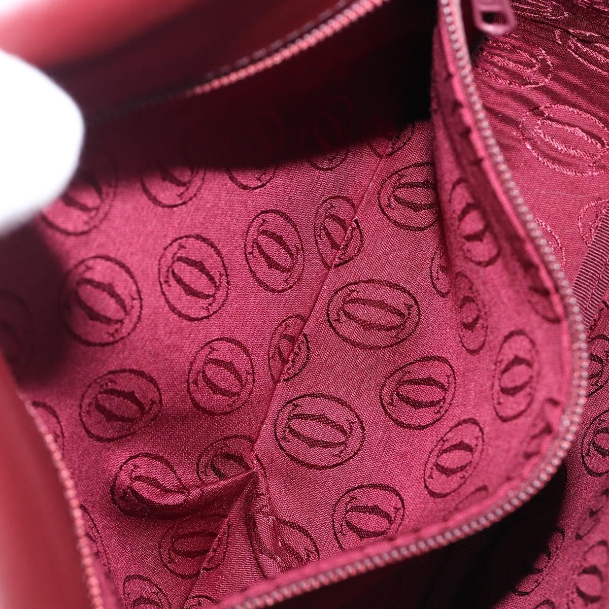 CARTIER Shoulder Bag Leather Bordeaux Gold Auth ki6853V