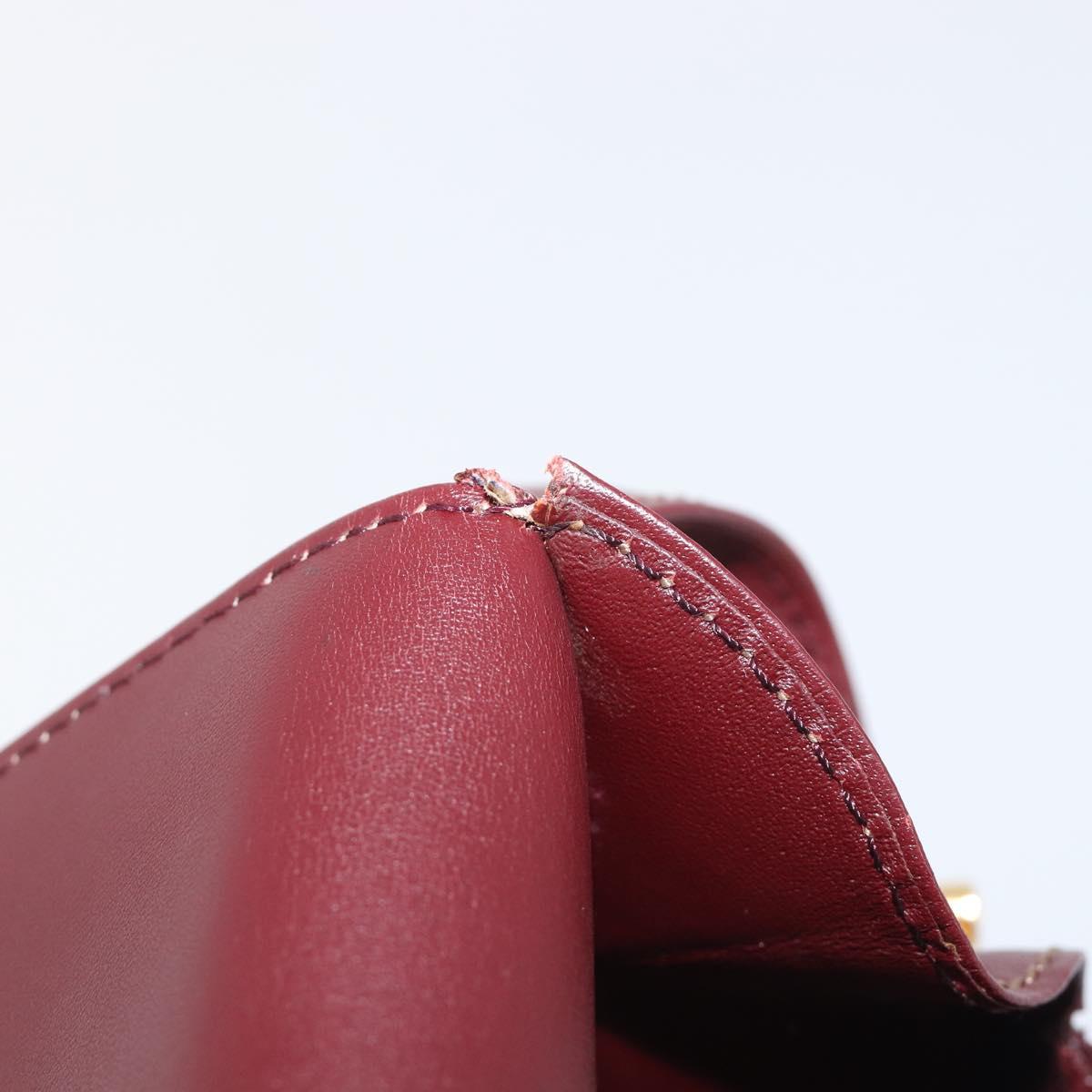 CARTIER Shoulder Bag Leather Bordeaux Gold Auth ki6853V