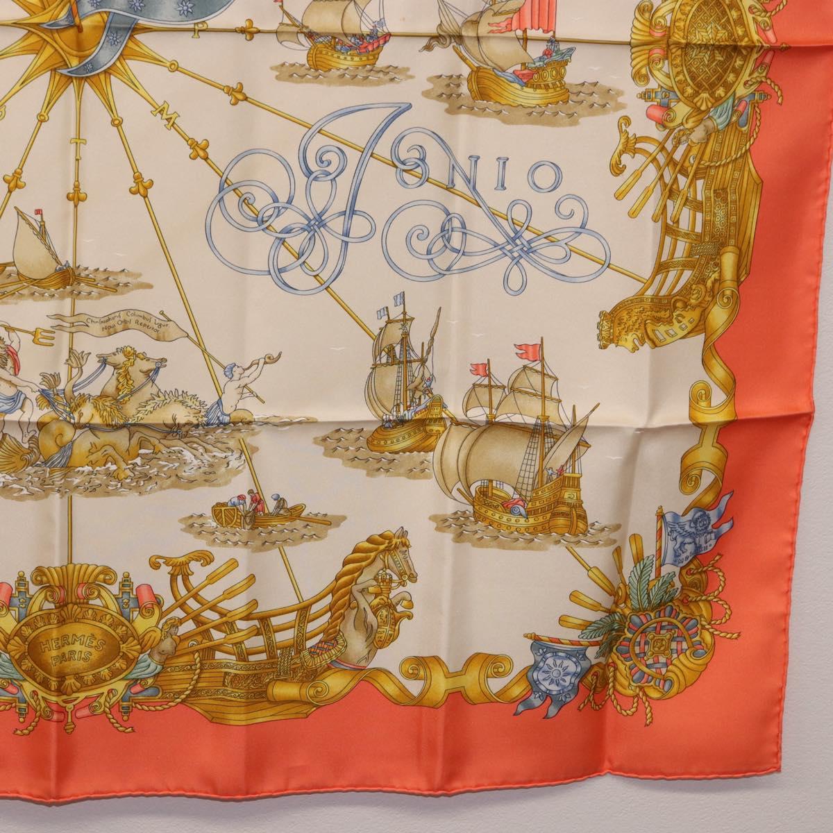 HERMES Carre 90 Scarf Silk ""VOILES DE LUMIERE"" Orange Auth ki6854