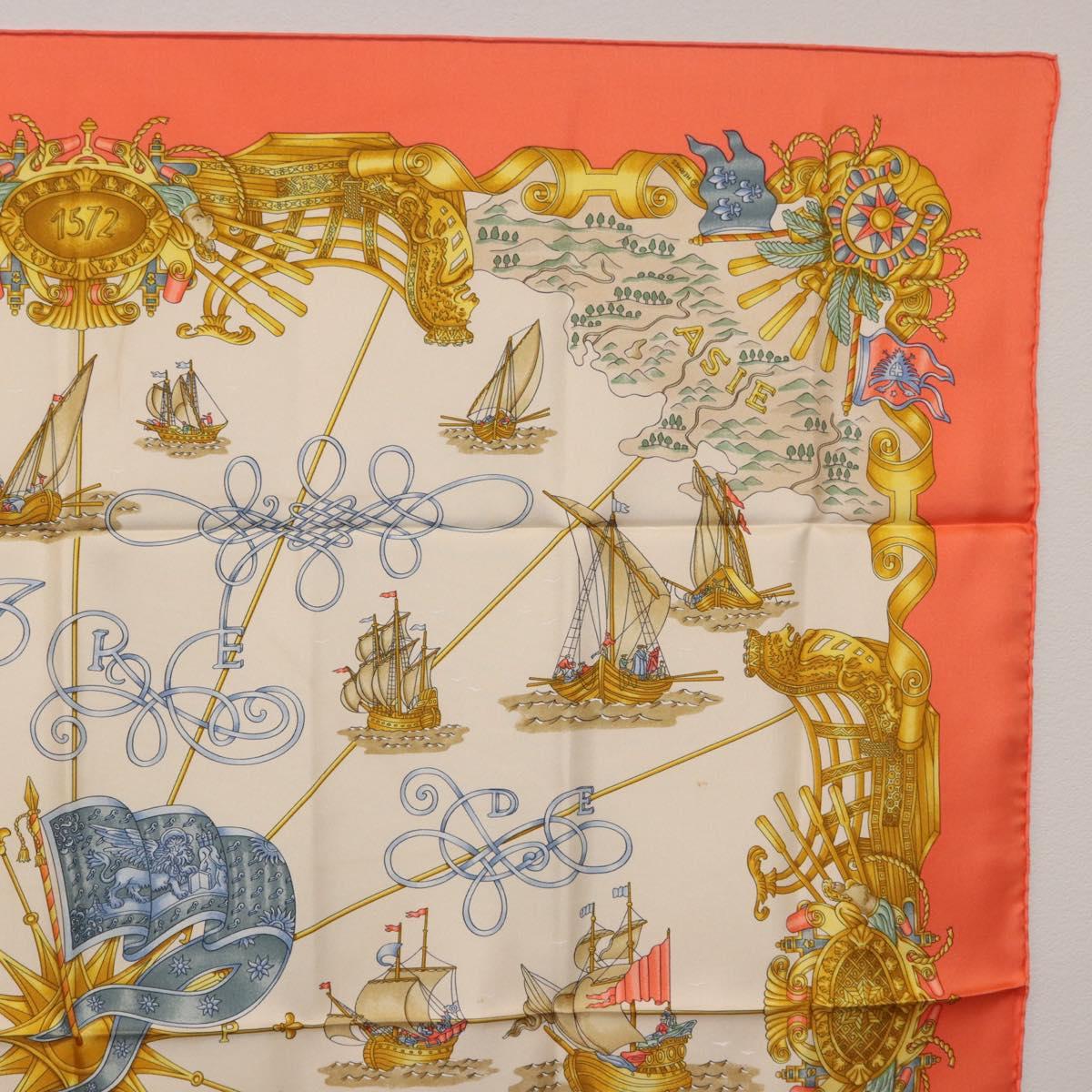 HERMES Carre 90 Scarf Silk ""VOILES DE LUMIERE"" Orange Auth ki6854
