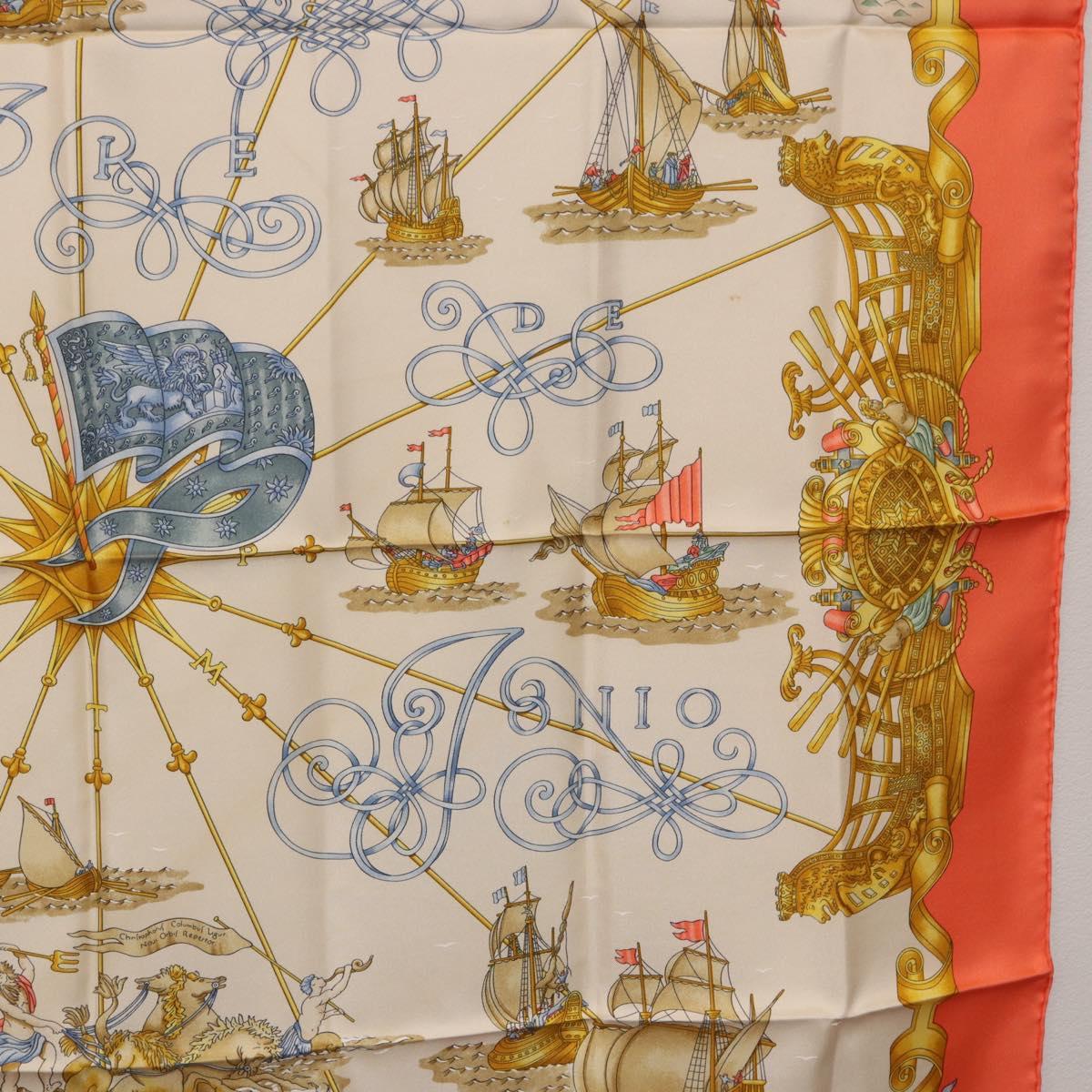 HERMES Carre 90 Scarf Silk ""VOILES DE LUMIERE"" Orange Auth ki6854