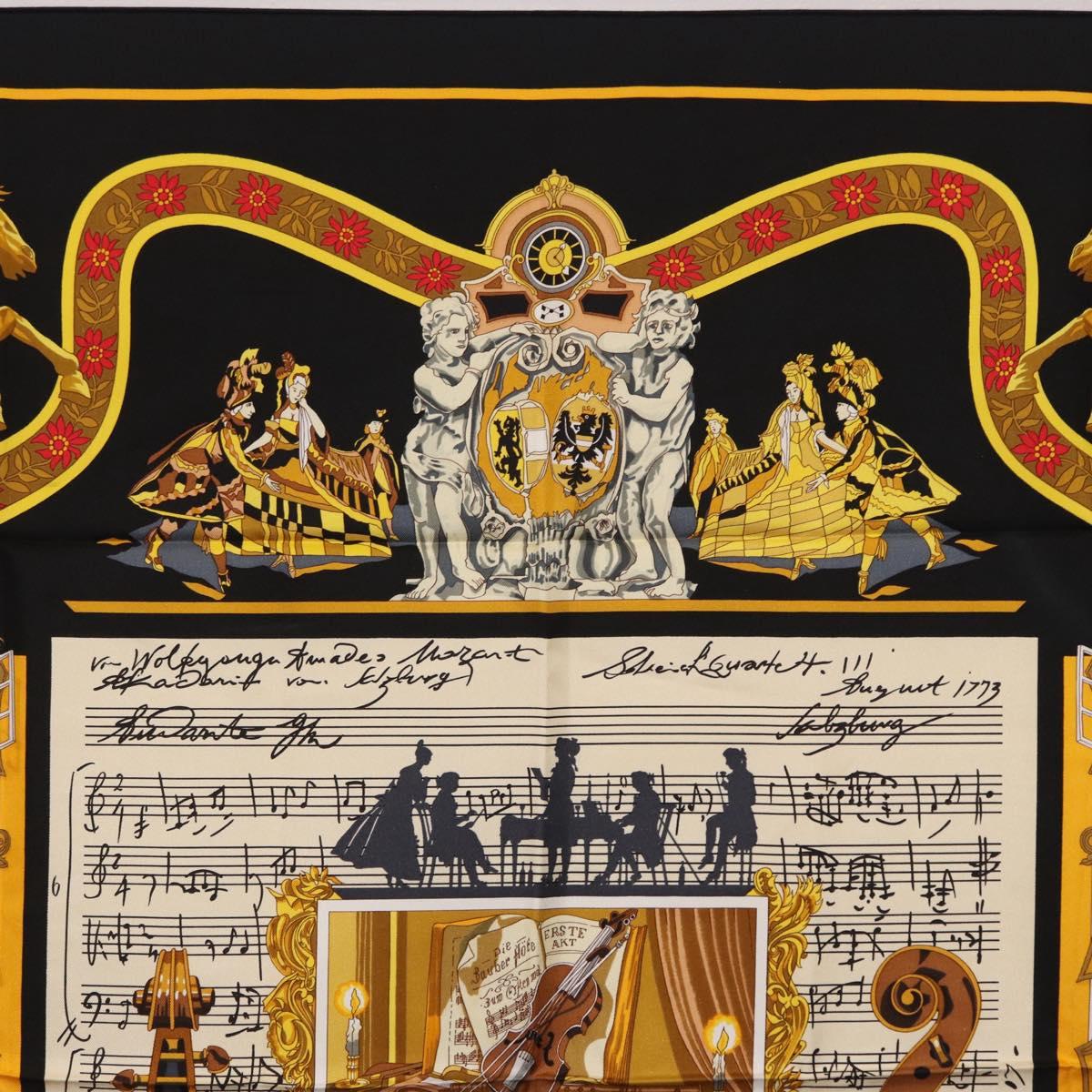 HERMES Carre 90 Scarf Silk ""IN SALZBURG"" Black Auth ki6855