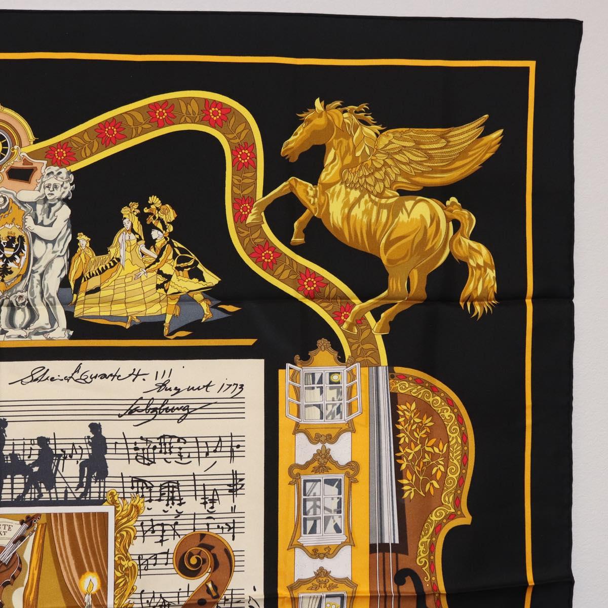 HERMES Carre 90 Scarf Silk ""IN SALZBURG"" Black Auth ki6855