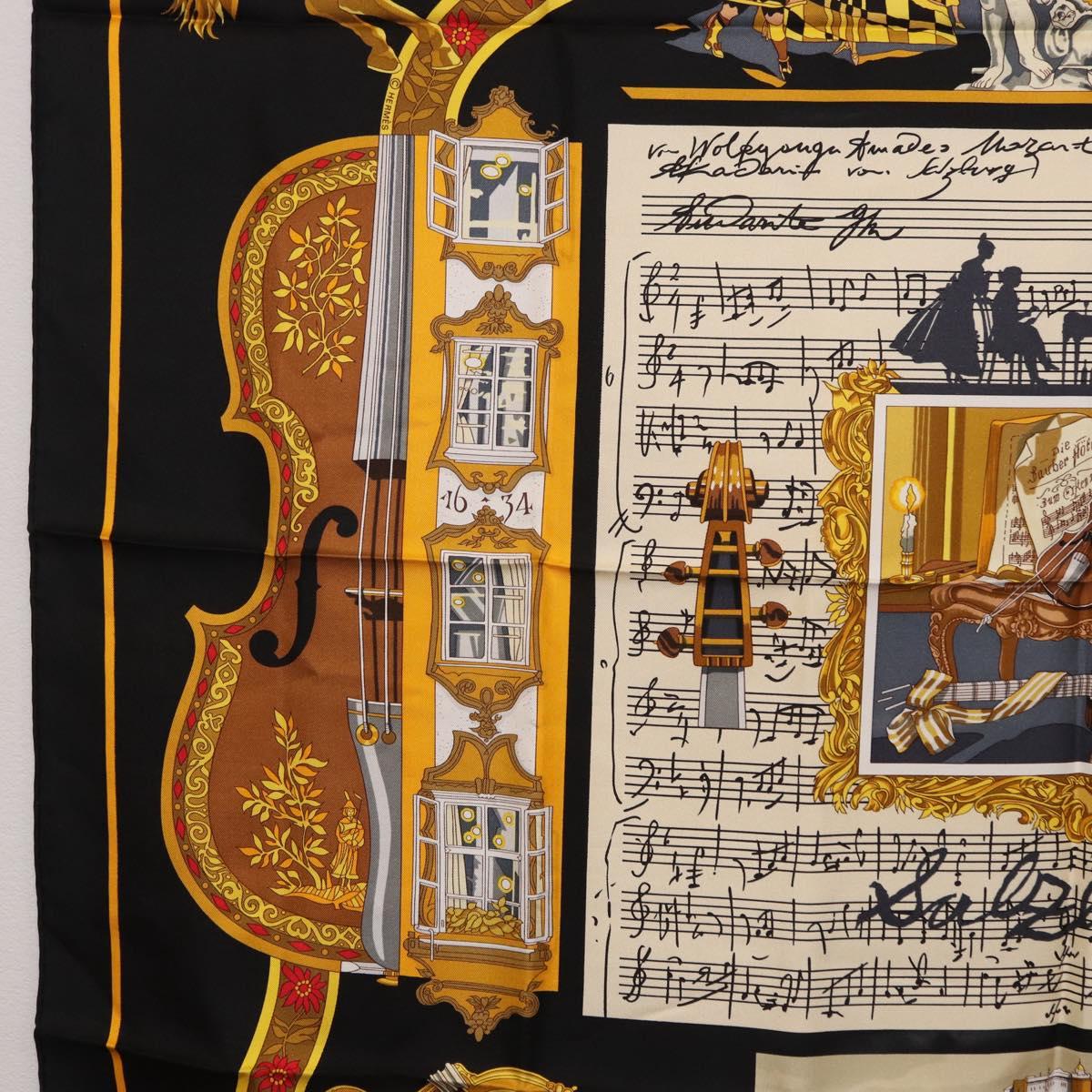 HERMES Carre 90 Scarf Silk ""IN SALZBURG"" Black Auth ki6855
