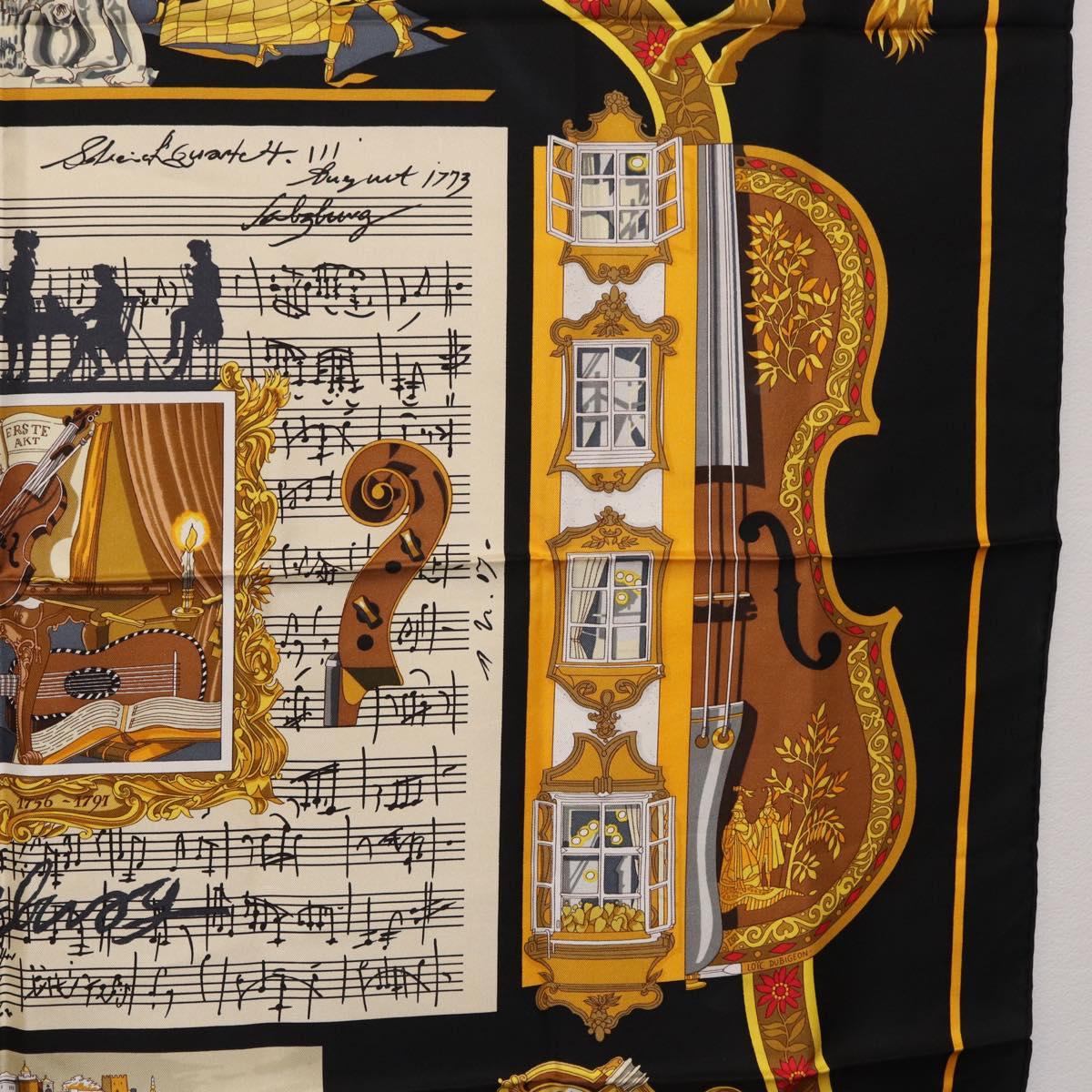 HERMES Carre 90 Scarf Silk ""IN SALZBURG"" Black Auth ki6855