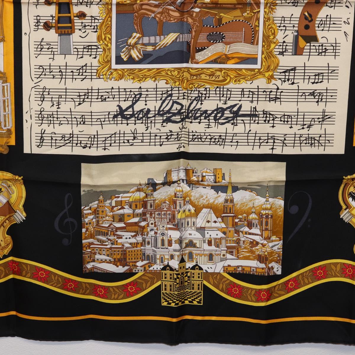 HERMES Carre 90 Scarf Silk ""IN SALZBURG"" Black Auth ki6855