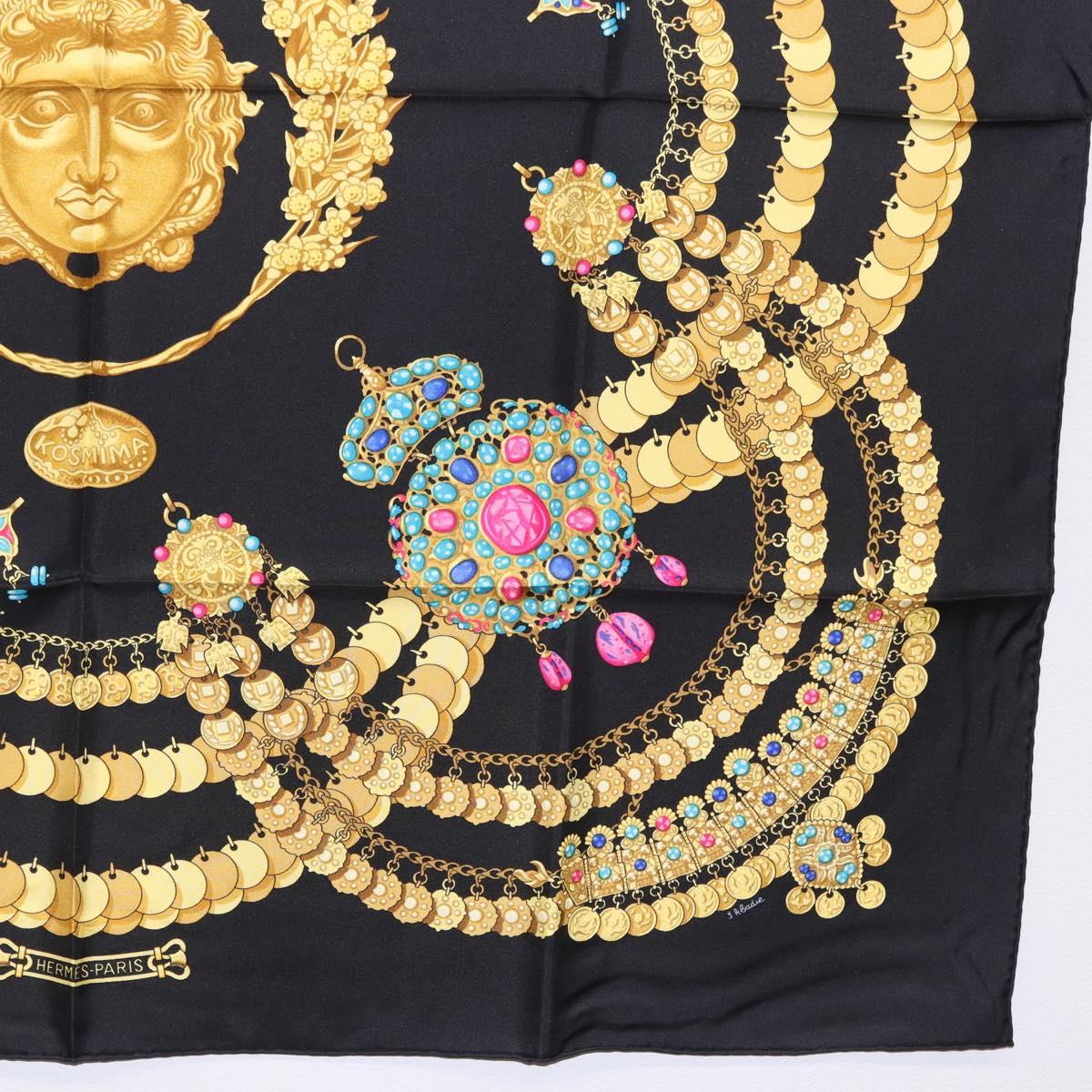 HERMES Carre 90 Scarf Silk ""KOSMIMA"" Black Auth ki6856