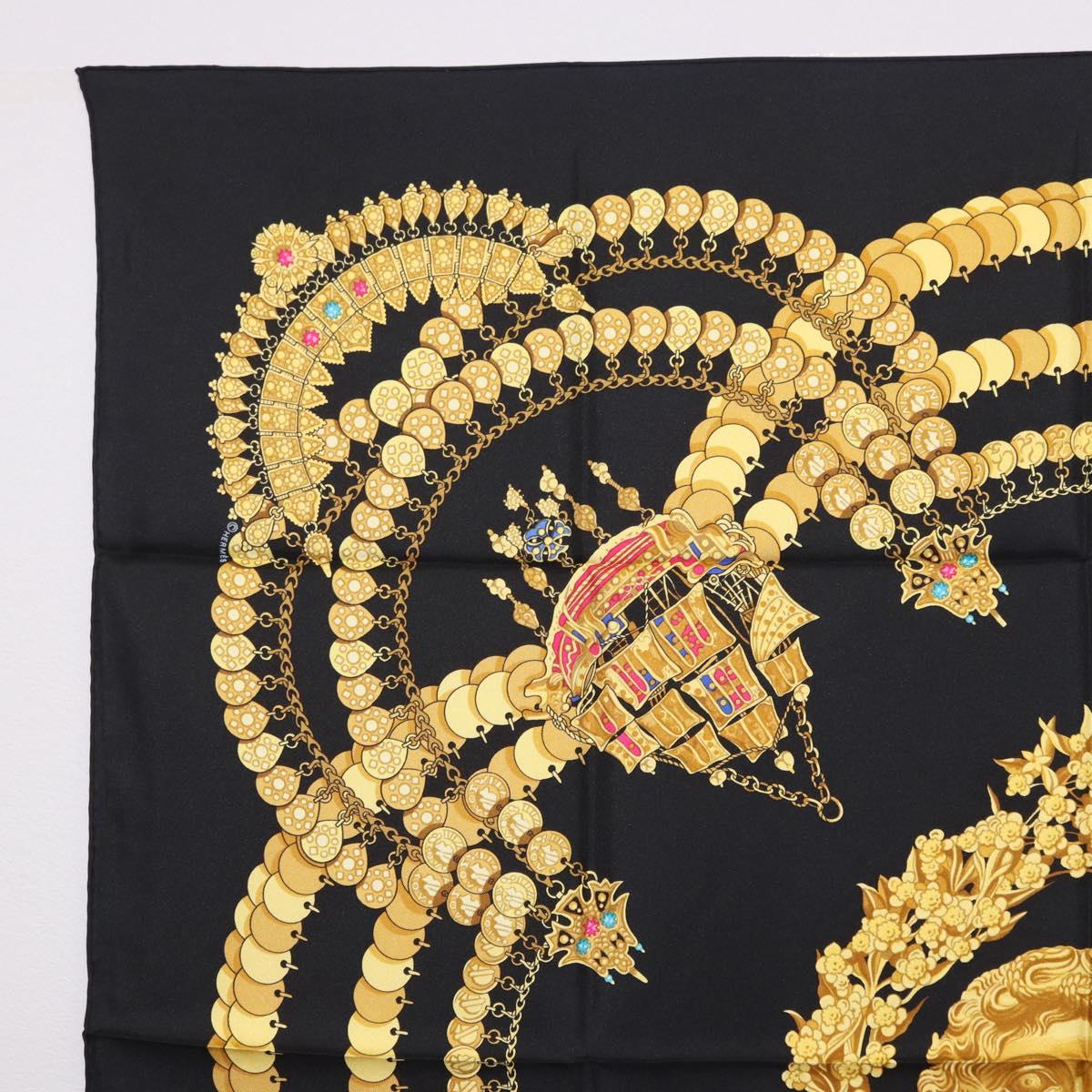 HERMES Carre 90 Scarf Silk ""KOSMIMA"" Black Auth ki6856