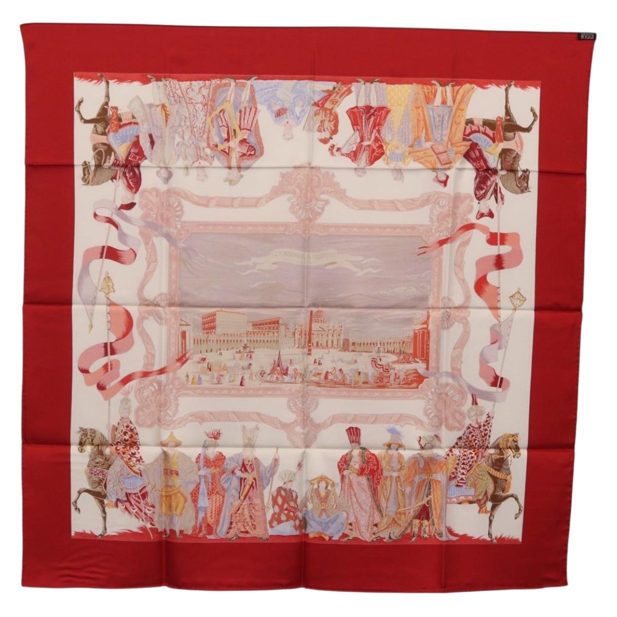 HERMES Carre 90 Scarf Silk ""TURQVERIES EN L'HONNEUR DE MHT"" Red Auth ki6858