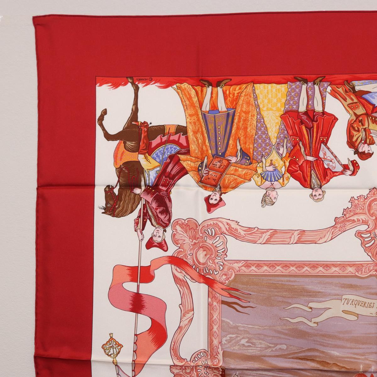HERMES Carre 90 Scarf Silk ""TURQVERIES EN L'HONNEUR DE MHT"" Red Auth ki6858