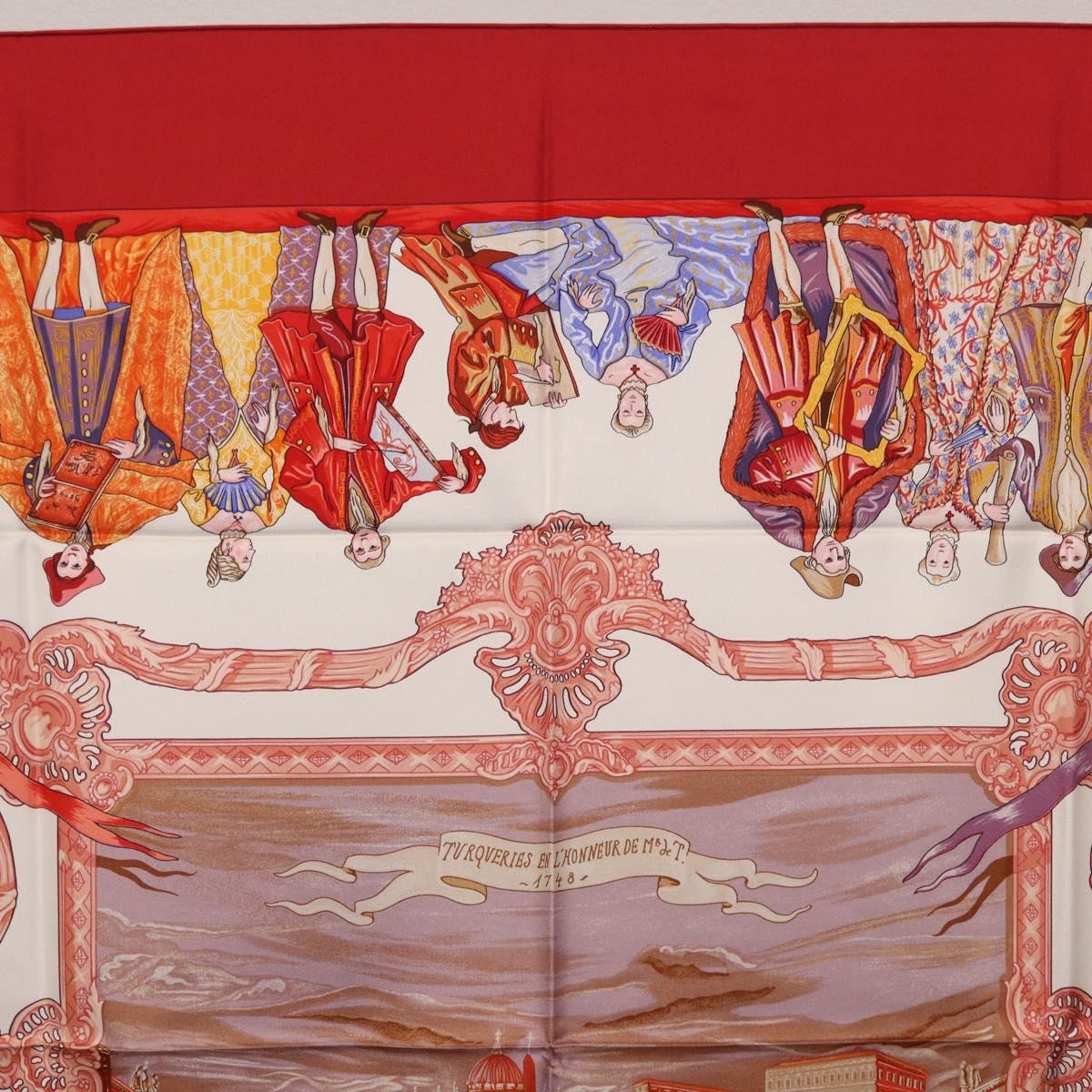 HERMES Carre 90 Scarf Silk ""TURQVERIES EN L'HONNEUR DE MHT"" Red Auth ki6858
