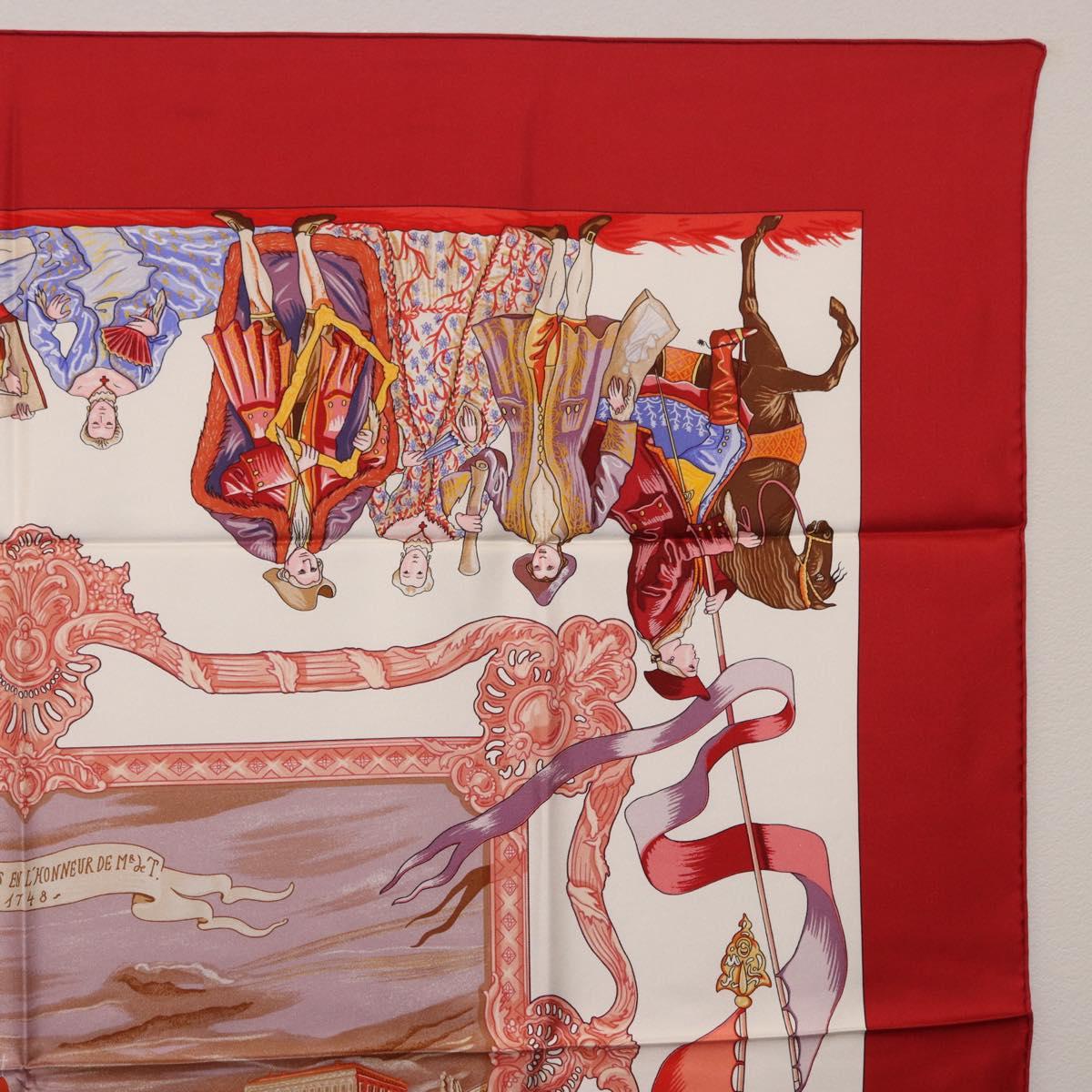 HERMES Carre 90 Scarf Silk ""TURQVERIES EN L'HONNEUR DE MHT"" Red Auth ki6858