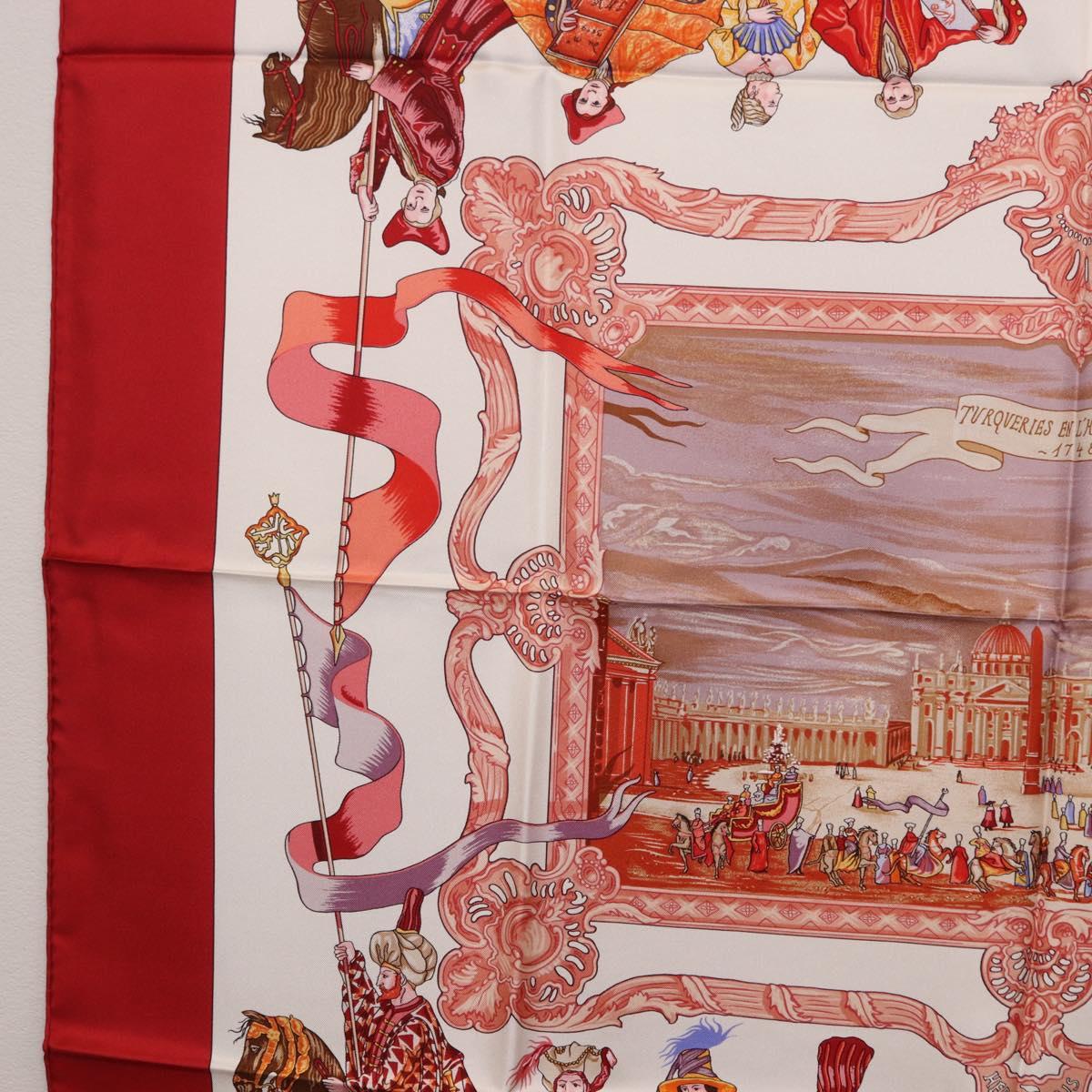 HERMES Carre 90 Scarf Silk ""TURQVERIES EN L'HONNEUR DE MHT"" Red Auth ki6858