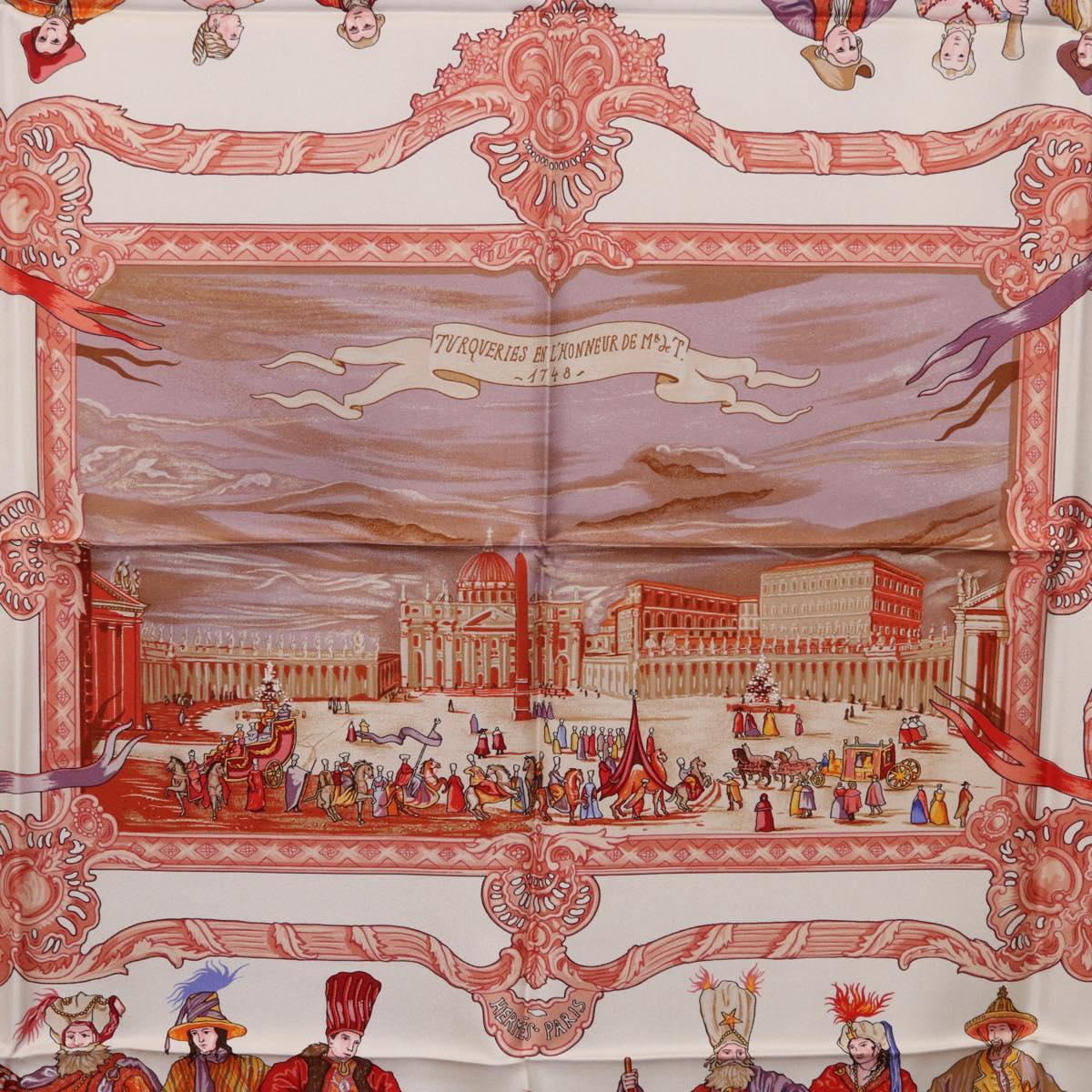 HERMES Carre 90 Scarf Silk ""TURQVERIES EN L'HONNEUR DE MHT"" Red Auth ki6858