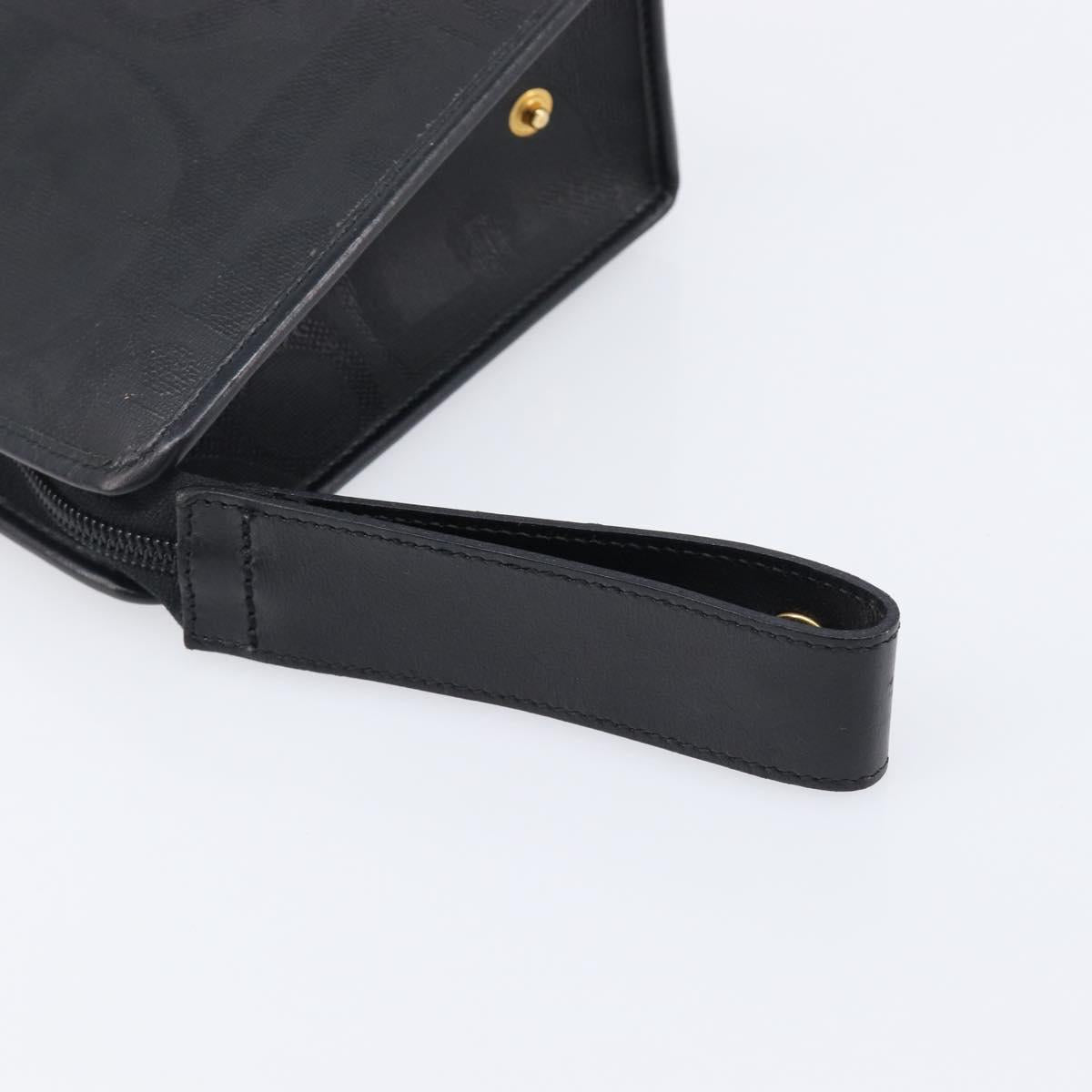 Christian Dior Trotter Canvas Clutch Bag PVC Black Gold Auth ki6859A