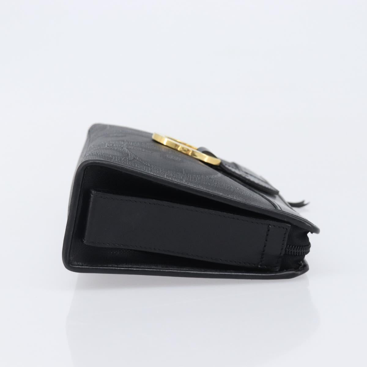 Christian Dior Trotter Canvas Clutch Bag PVC Black Gold Auth ki6859A