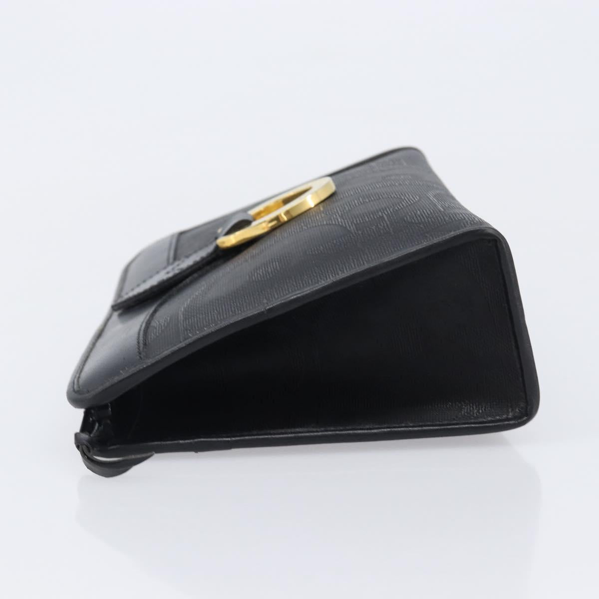 Christian Dior Trotter Canvas Clutch Bag PVC Black Gold Auth ki6859A