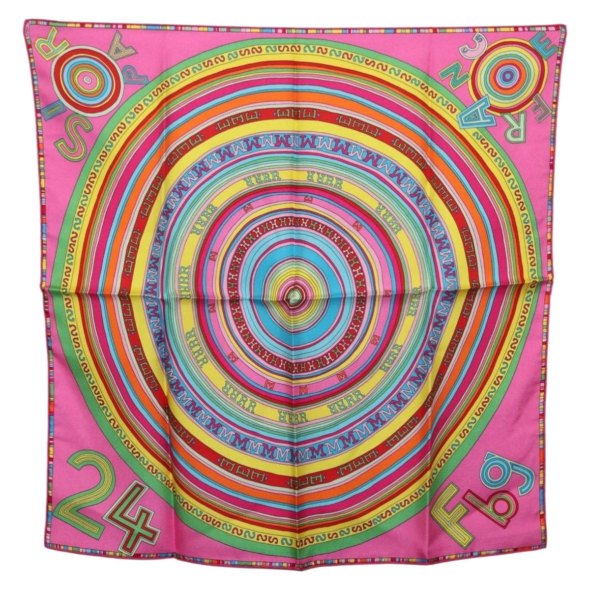 HERMES Carre 45 Scarf Silk Pink Multicolor Auth ki6862M