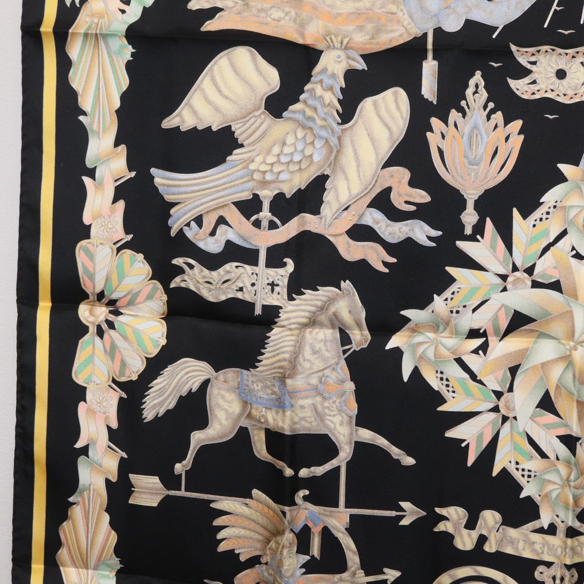 HERMES Carre 90 Scarf Silk Black Yellow Auth ki6865M