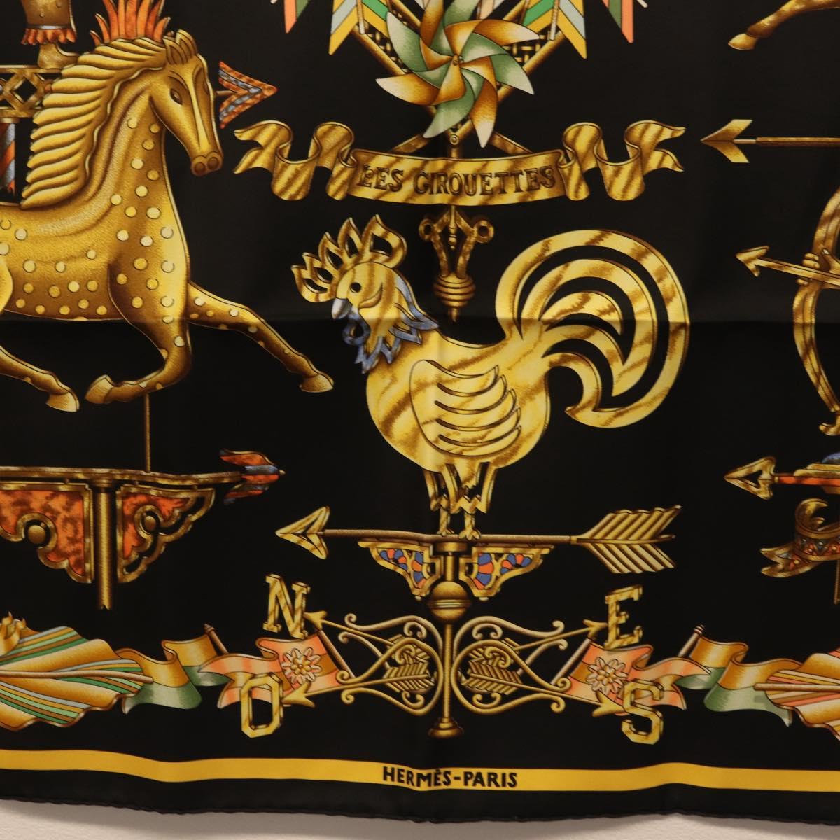 HERMES Carre 90 Scarf Silk Black Yellow Auth ki6865M