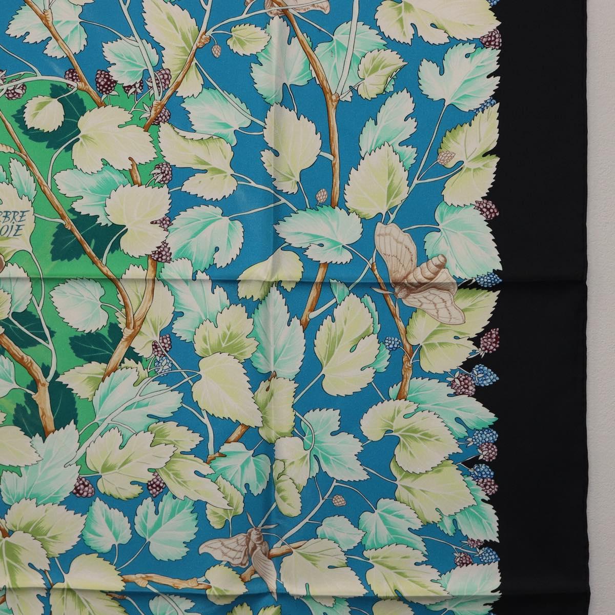 HERMES Carre 90 Scarf Silk Black Blue ""L'ARBRE de SOIE"" Auth ki6867M