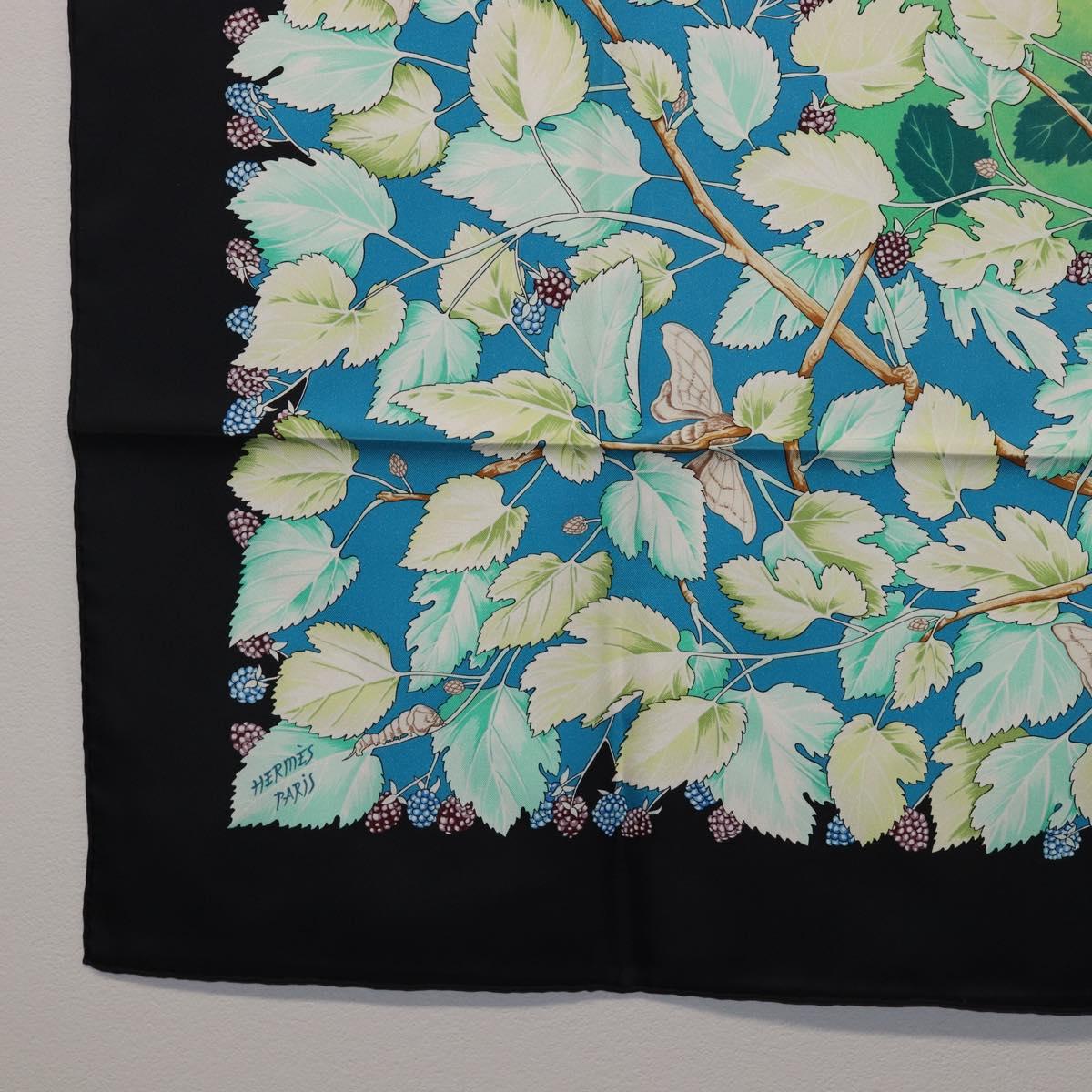 HERMES Carre 90 Scarf Silk Black Blue ""L'ARBRE de SOIE"" Auth ki6867M