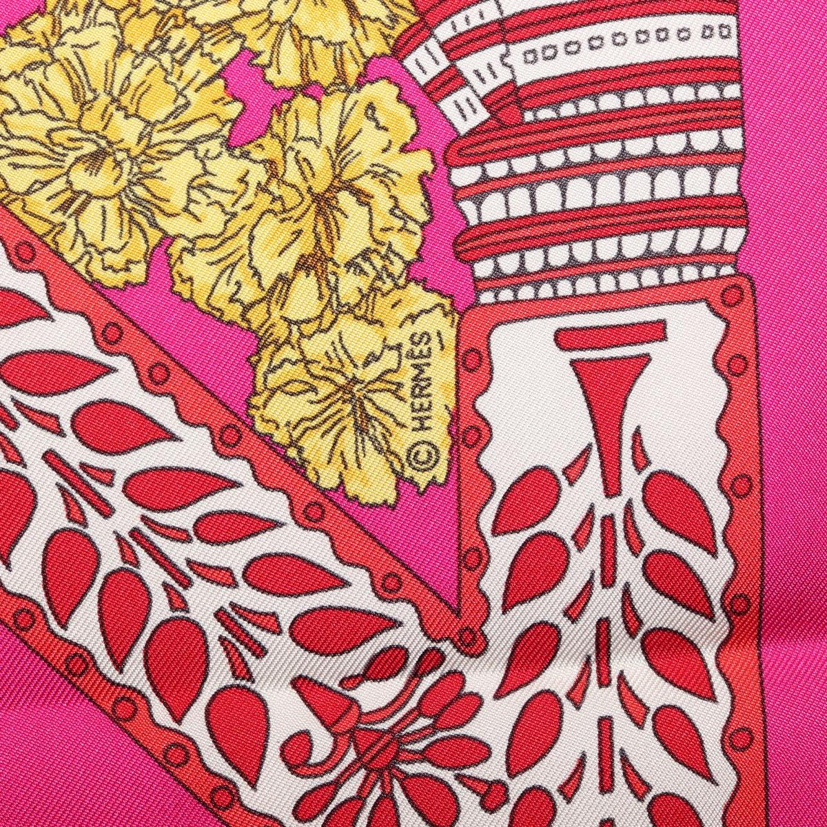 HERMES Carre 90 Scarf Silk Pink ""LA DANSE DU CHEVAL MARAWARI"" Auth ki6868M
