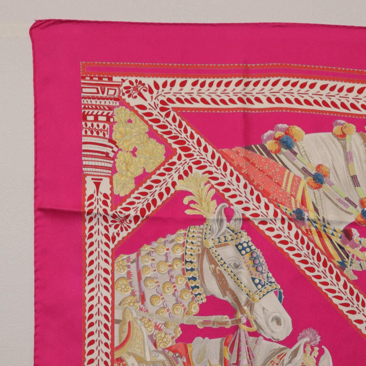 HERMES Carre 90 Scarf Silk Pink ""LA DANSE DU CHEVAL MARAWARI"" Auth ki6868M