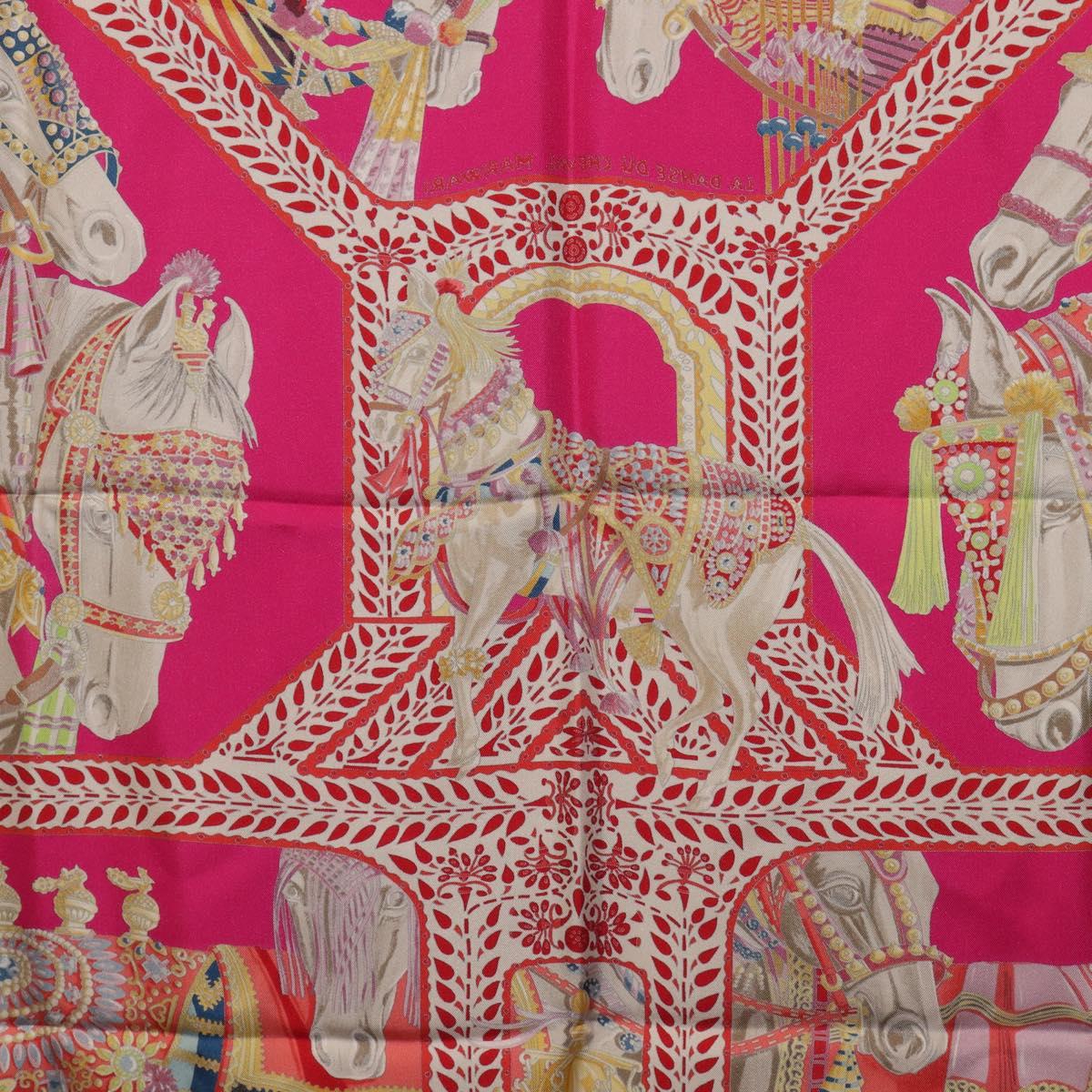HERMES Carre 90 Scarf Silk Pink ""LA DANSE DU CHEVAL MARAWARI"" Auth ki6868M