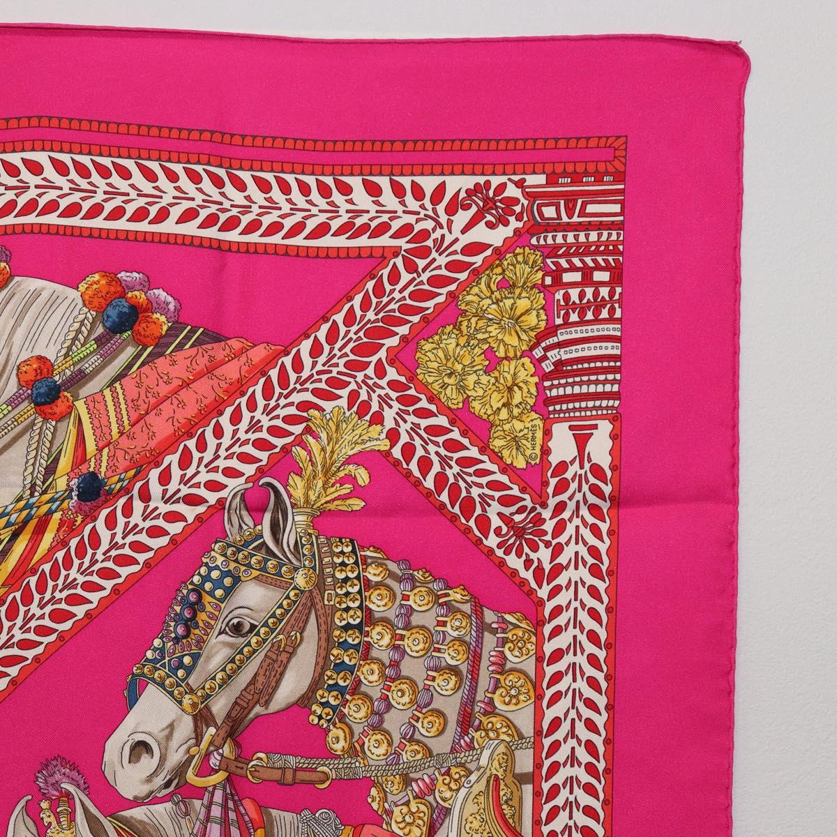 HERMES Carre 90 Scarf Silk Pink ""LA DANSE DU CHEVAL MARAWARI"" Auth ki6868M