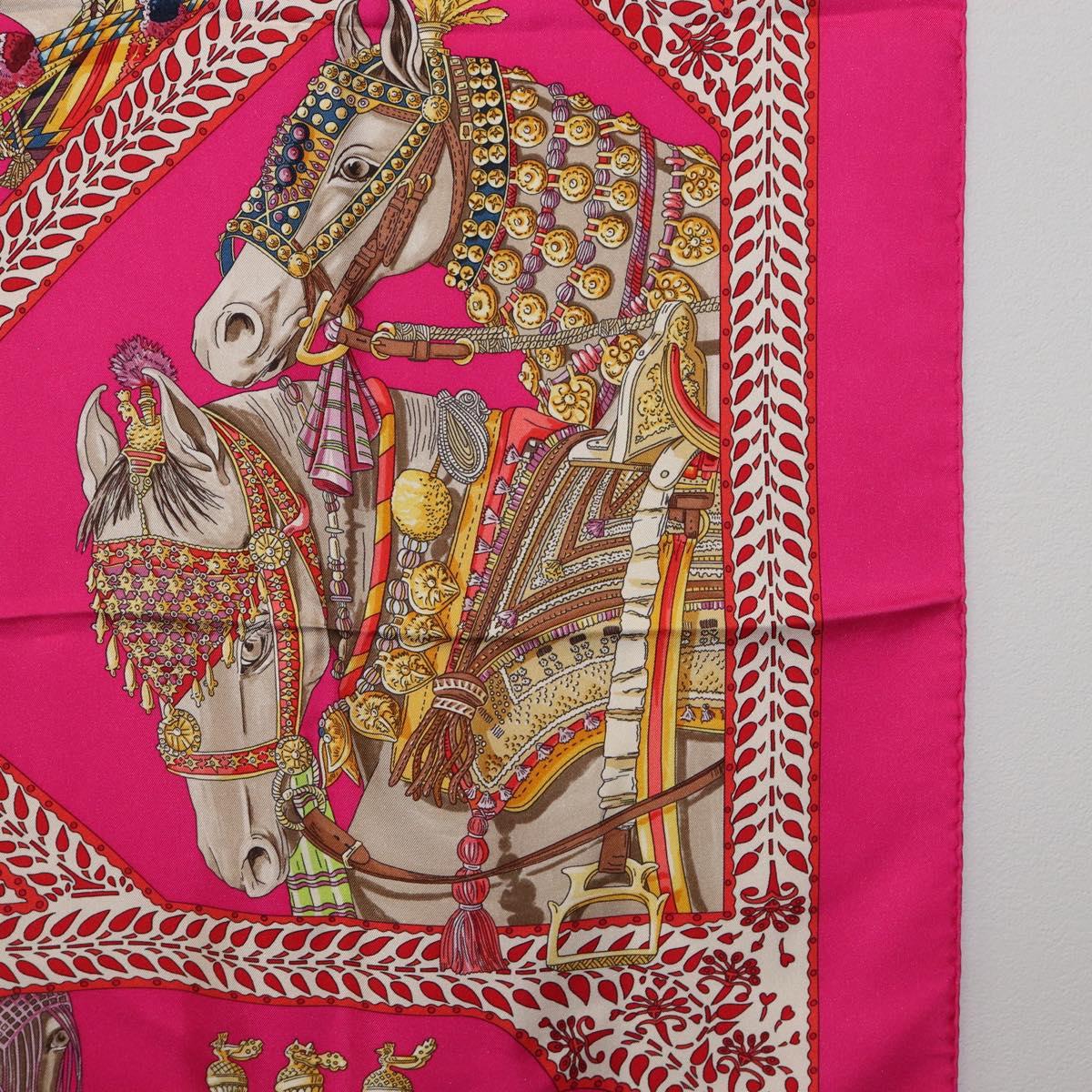 HERMES Carre 90 Scarf Silk Pink ""LA DANSE DU CHEVAL MARAWARI"" Auth ki6868M