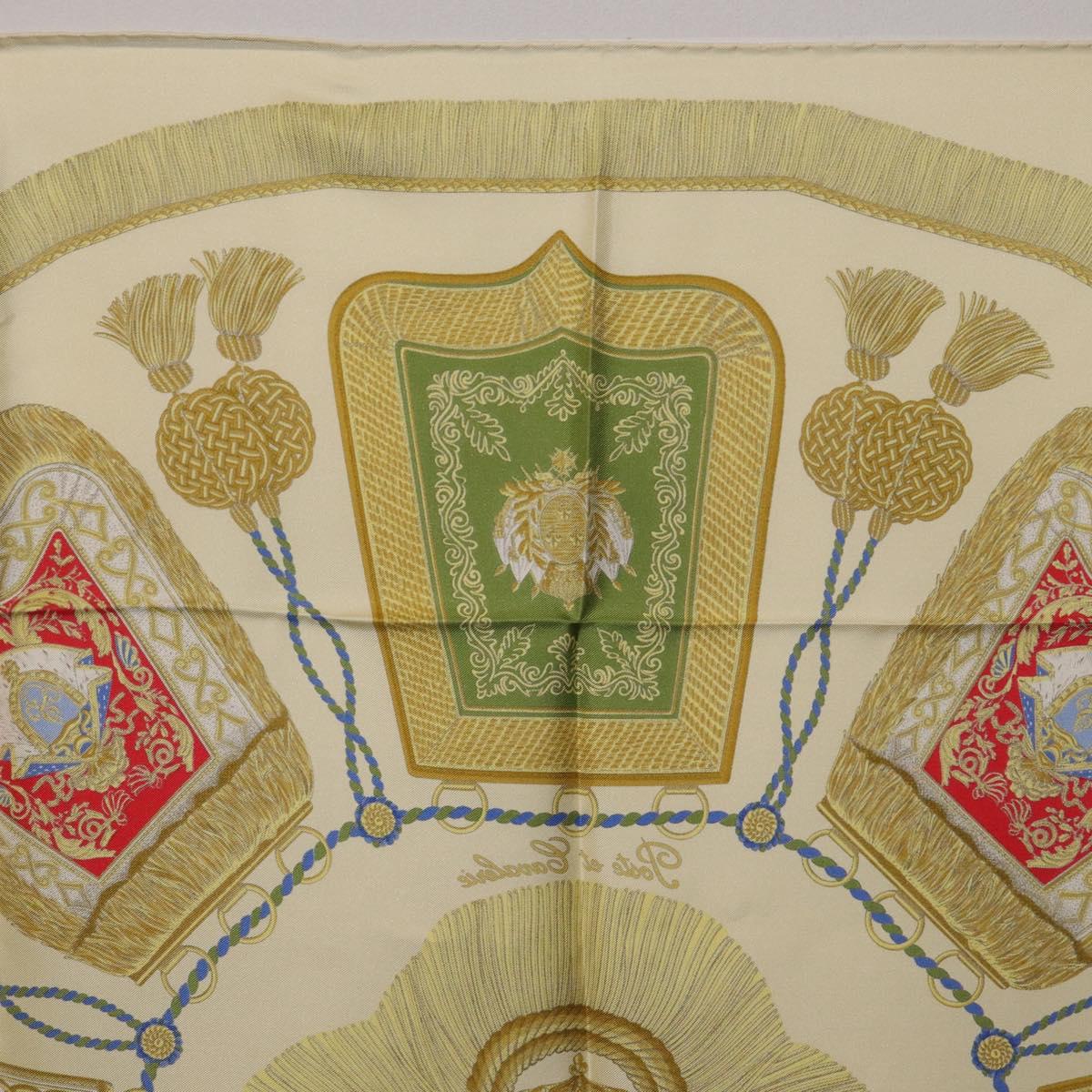 HERMES Carre 90 Scarf Silk Beige Yellow ""Porte et Carvalerie"" Auth ki6869M