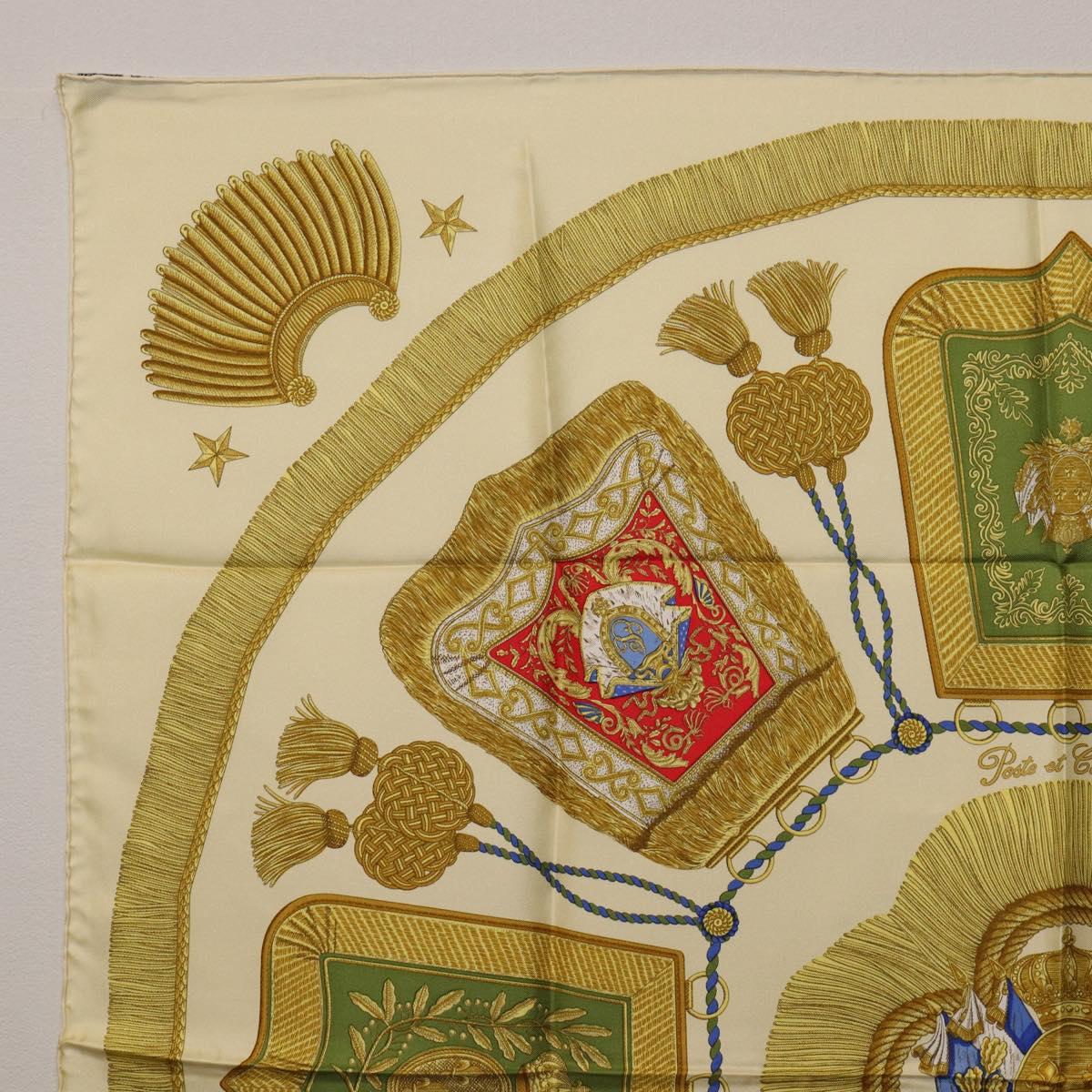 HERMES Carre 90 Scarf Silk Beige Yellow ""Porte et Carvalerie"" Auth ki6869M