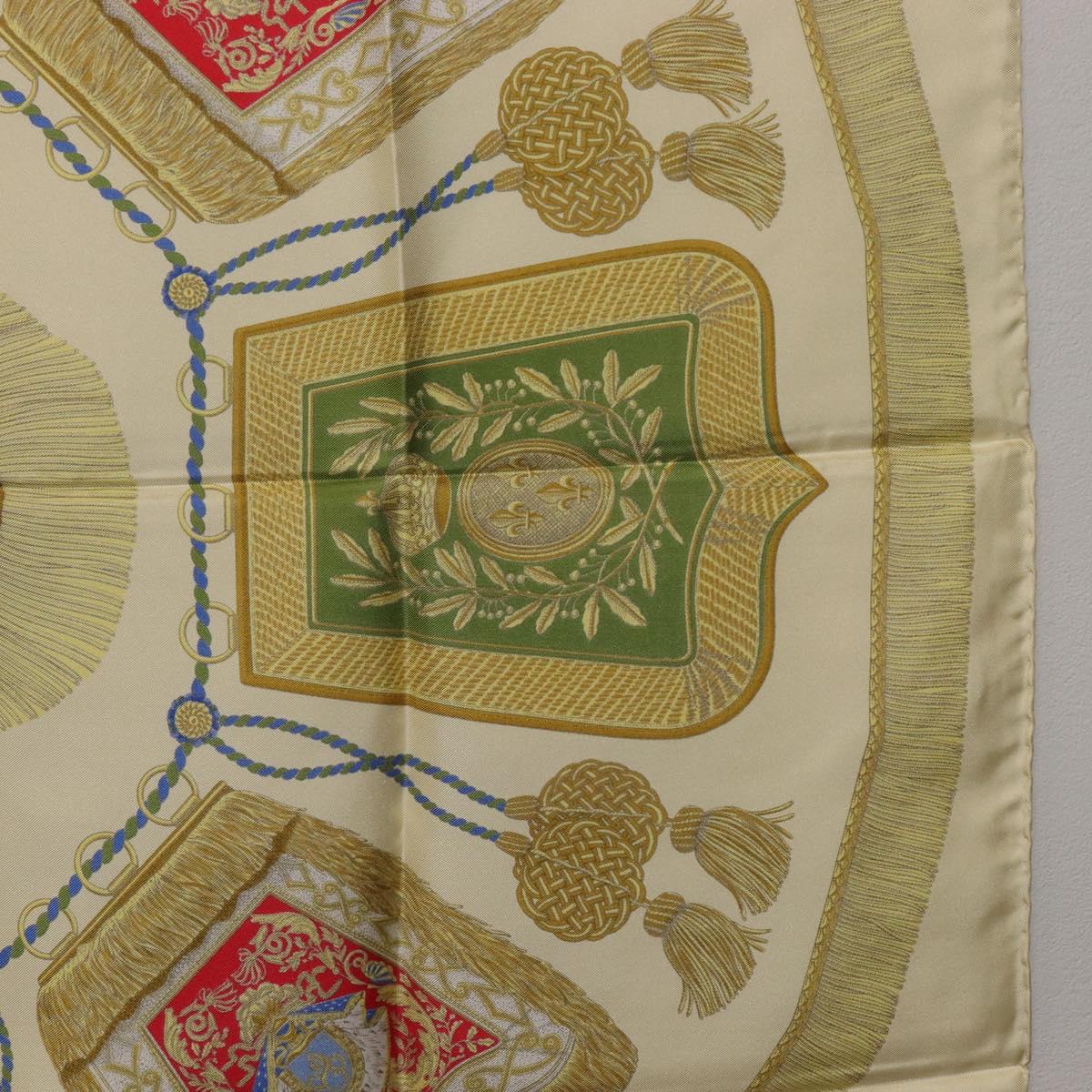 HERMES Carre 90 Scarf Silk Beige Yellow ""Porte et Carvalerie"" Auth ki6869M