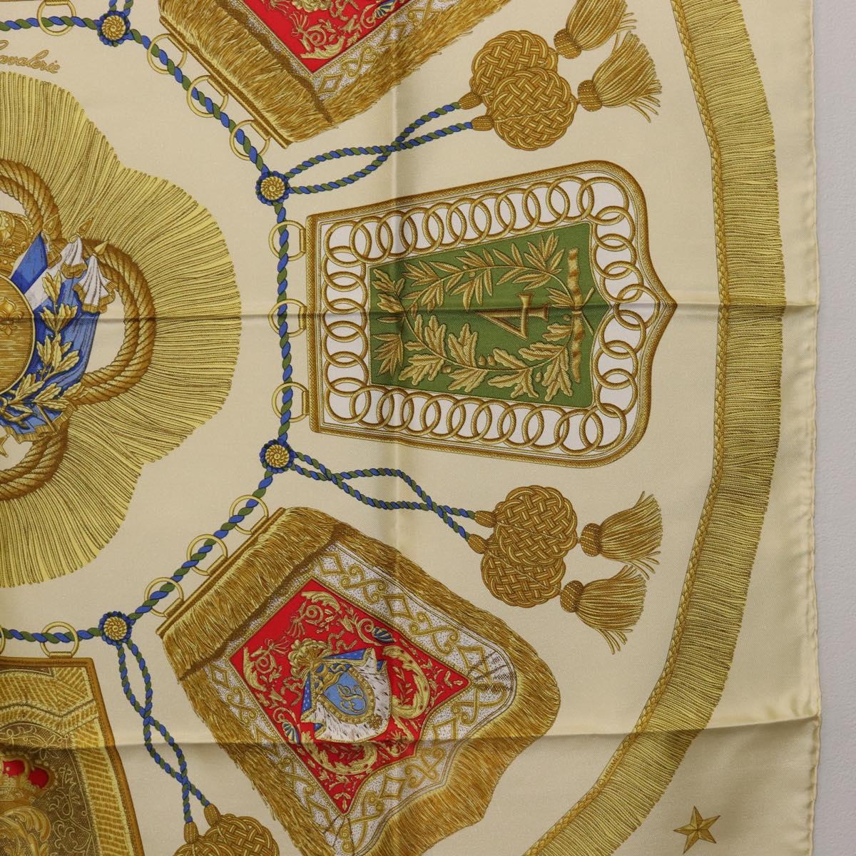 HERMES Carre 90 Scarf Silk Beige Yellow ""Porte et Carvalerie"" Auth ki6869M