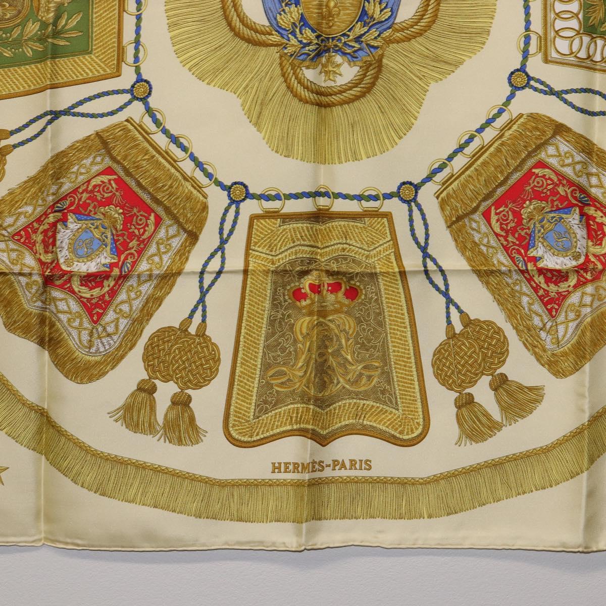 HERMES Carre 90 Scarf Silk Beige Yellow ""Porte et Carvalerie"" Auth ki6869M