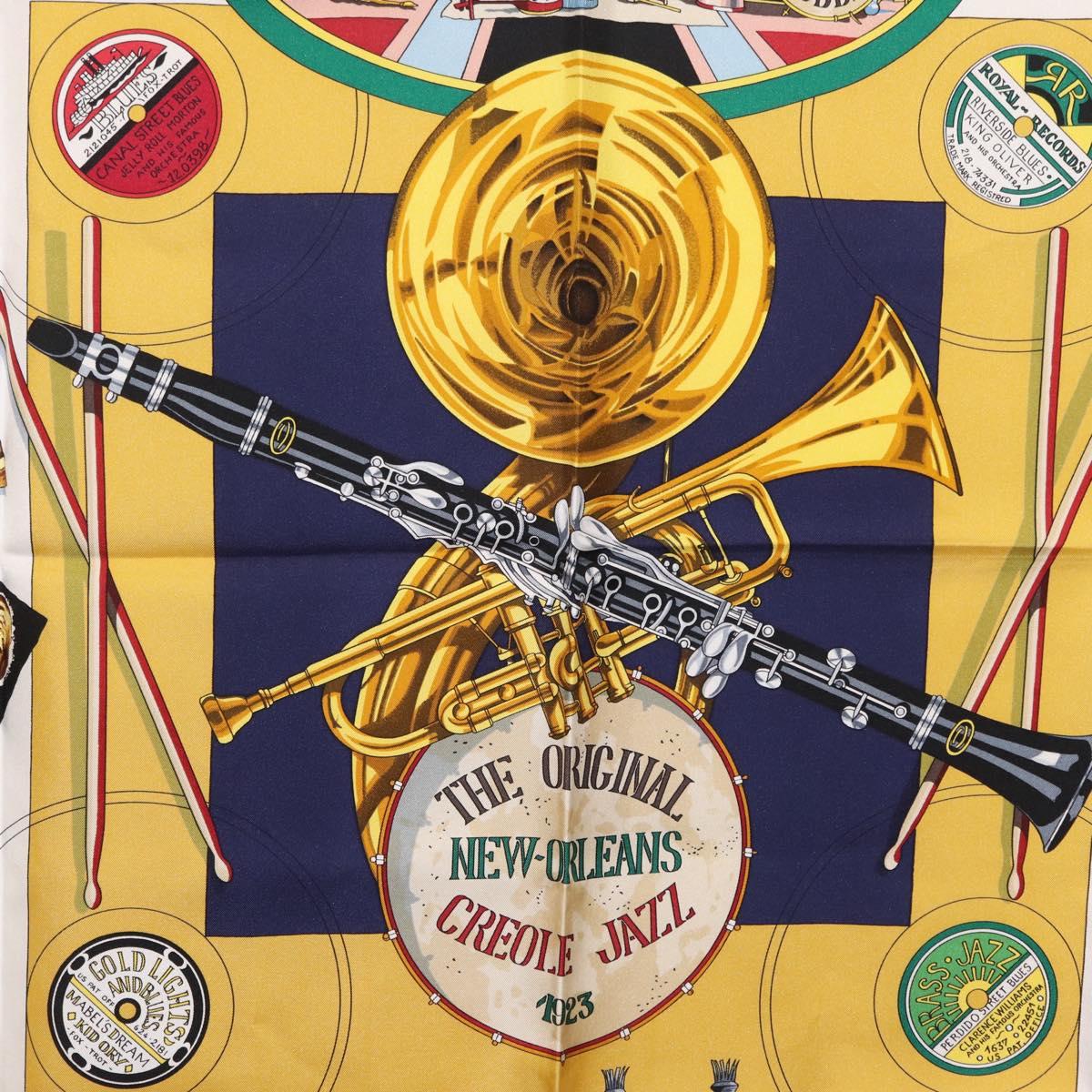 HERMES Carre 90 Scarf ""THE ORIGINAL NEWOREANS CREOLE JAZZ 1923"" Auth ki6870M