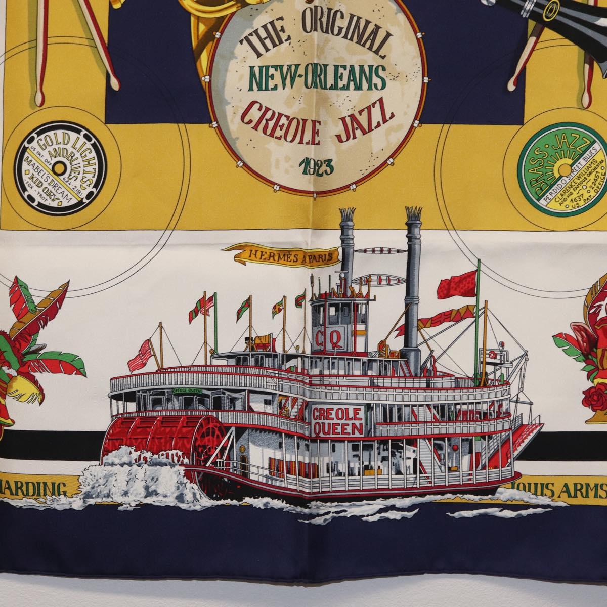 HERMES Carre 90 Scarf ""THE ORIGINAL NEWOREANS CREOLE JAZZ 1923"" Auth ki6870M