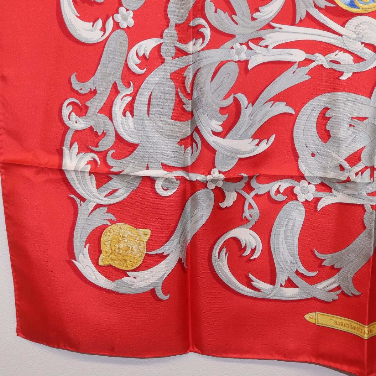 HERMES Carre 90 Scarf Silk Red Yellow ""LES MORS A LA CONETABLE"" Auth ki6871M
