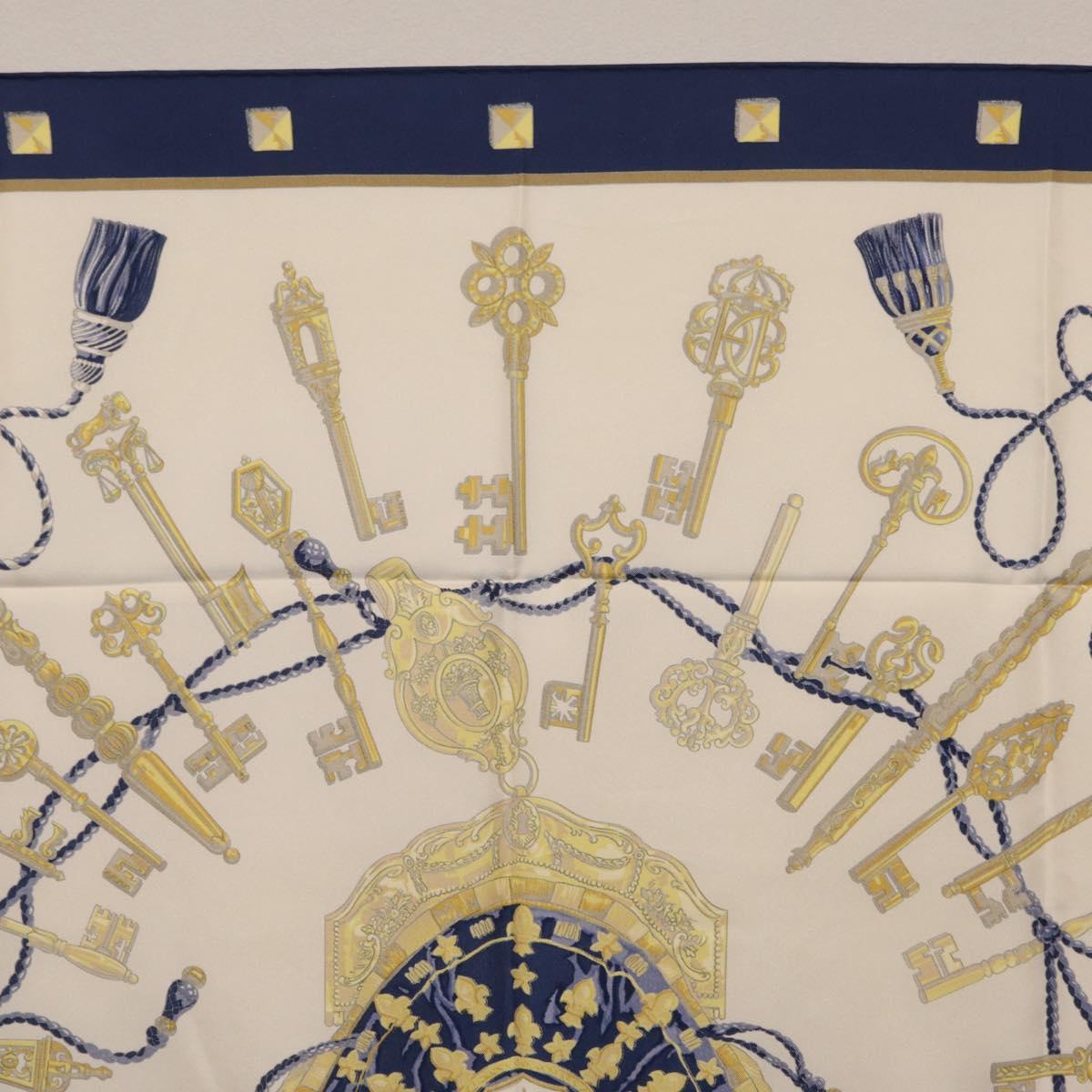 HERMES Carre 90 Scarf Silk Blue White Auth ki6874M