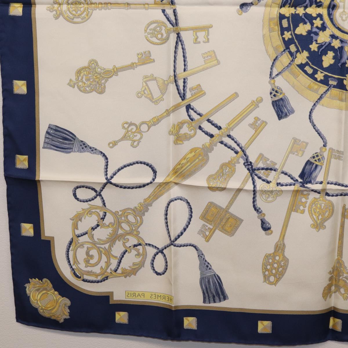 HERMES Carre 90 Scarf Silk Blue White Auth ki6874M